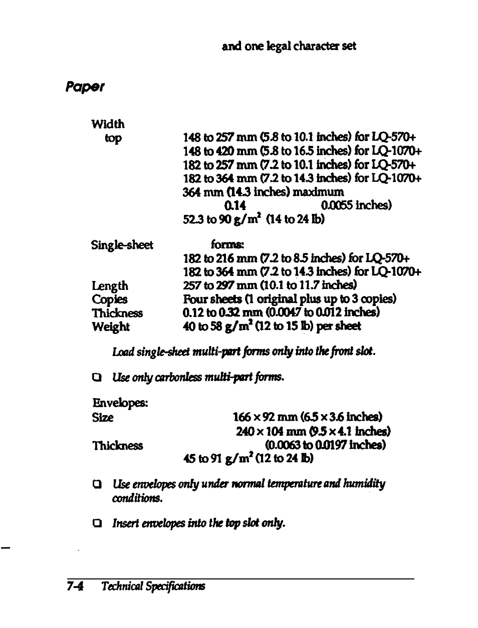 Paper | Epson 24-PIN DOT MATRIX PRINTER LQ-570+ User Manual | Page 117 / 158