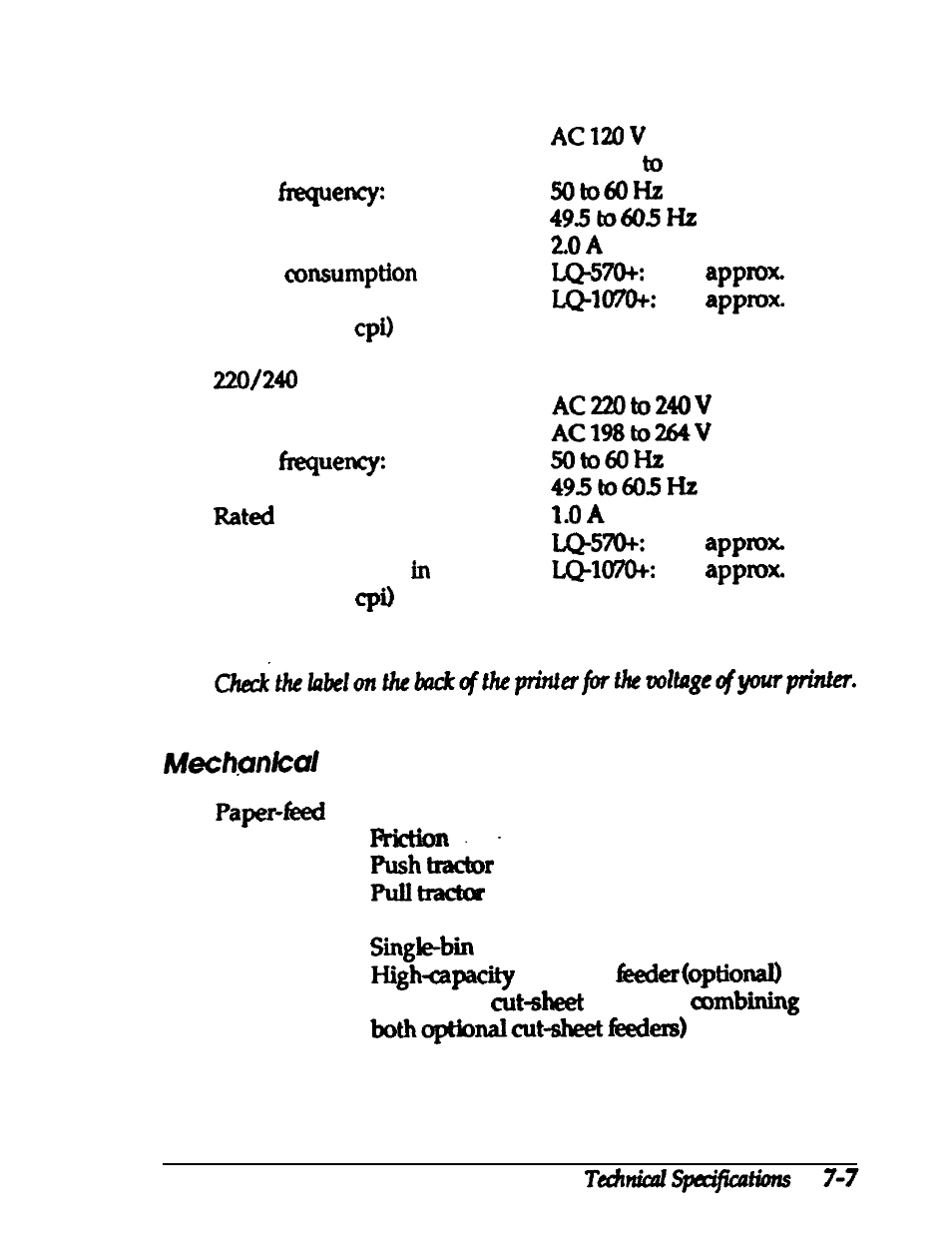 Electrical, Mechanical | Epson 24-PIN DOT MATRIX PRINTER LQ-570+ User Manual | Page 120 / 158