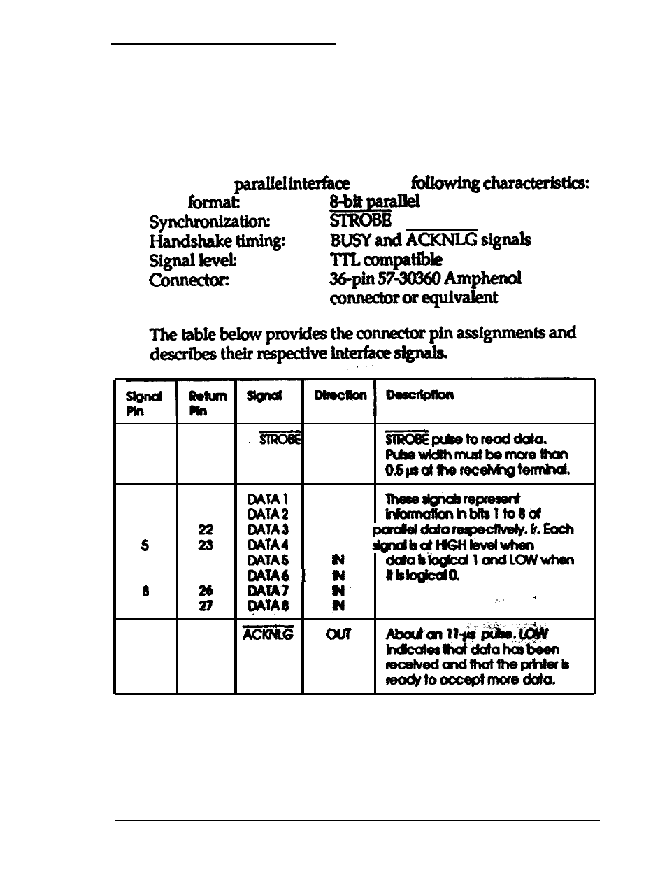 Interface specifications, Specifications and pin assignments, Your printer is equipped with a parallel interface | The built-in has the data pulse, Technical specifications 7-9 | Epson 24-PIN DOT MATRIX PRINTER LQ-570+ User Manual | Page 122 / 158