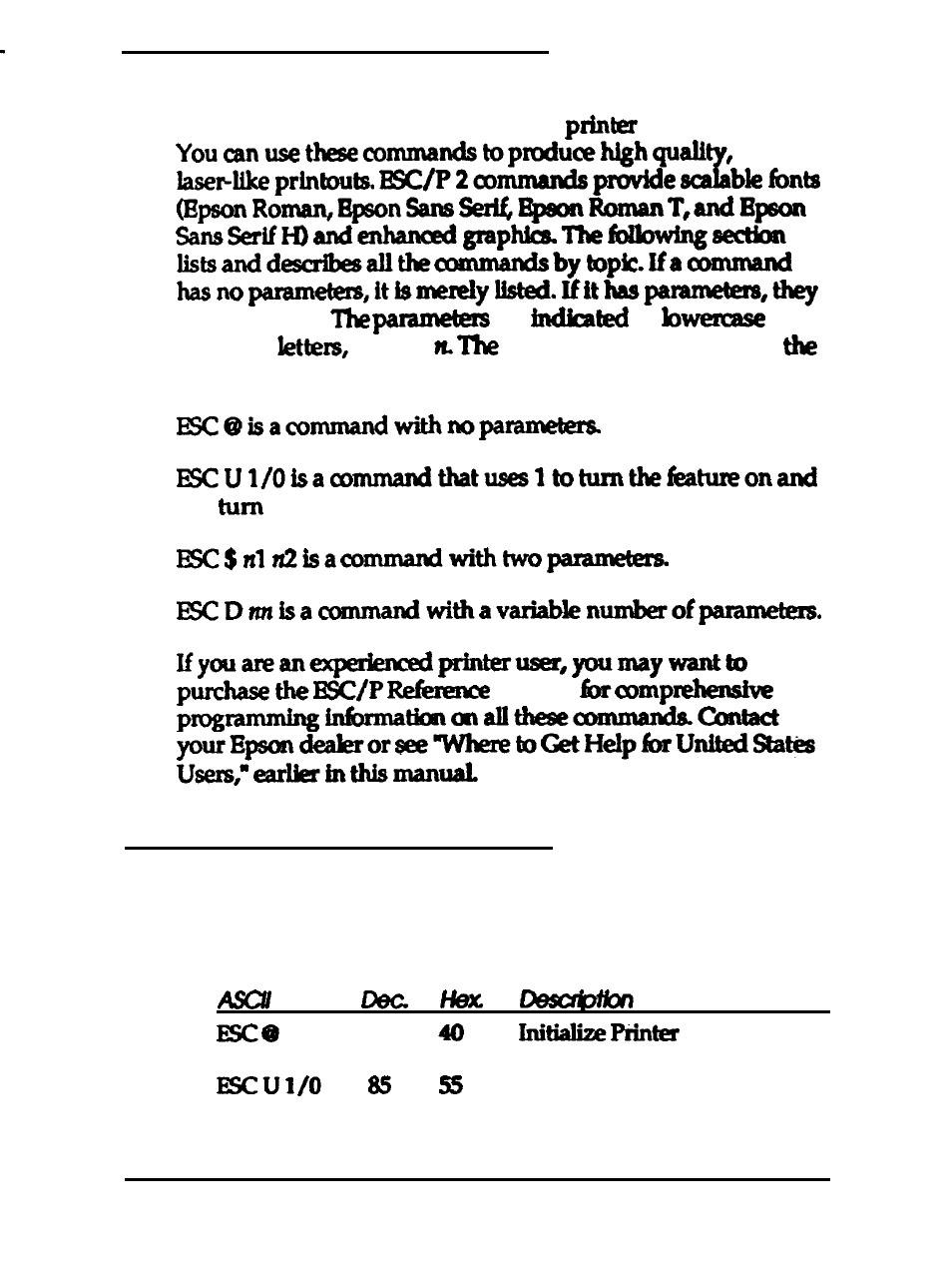 Using the command summary, Commands arranged by topic, General operation | Summay -2, Using the command summary -2, Commands arranged by topic general operation 64 | Epson 24-PIN DOT MATRIX PRINTER LQ-570+ User Manual | Page 130 / 158