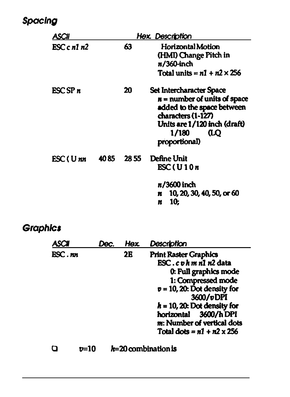 Spacing, Graphics | Epson 24-PIN DOT MATRIX PRINTER LQ-570+ User Manual | Page 139 / 158