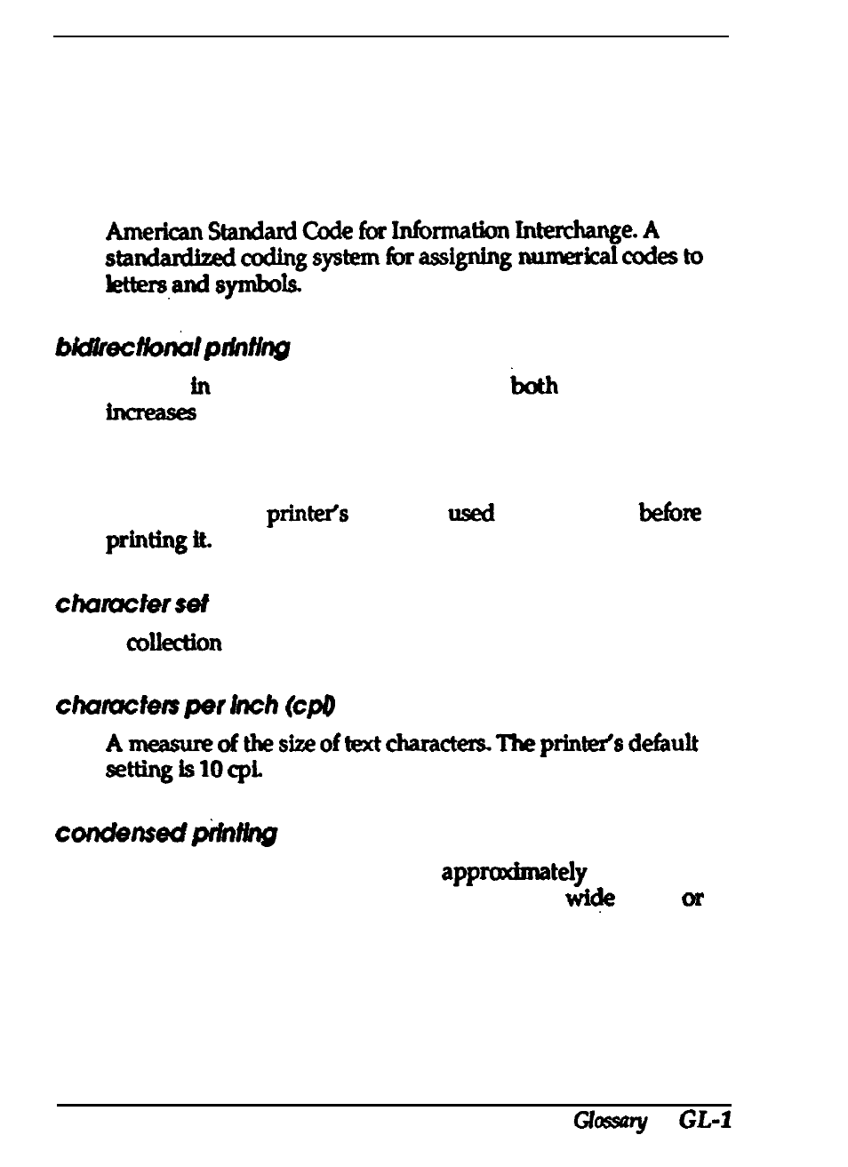 Glossary, Imdh3crton;rrp~tinq, Giossary | Epson 24-PIN DOT MATRIX PRINTER LQ-570+ User Manual | Page 149 / 158
