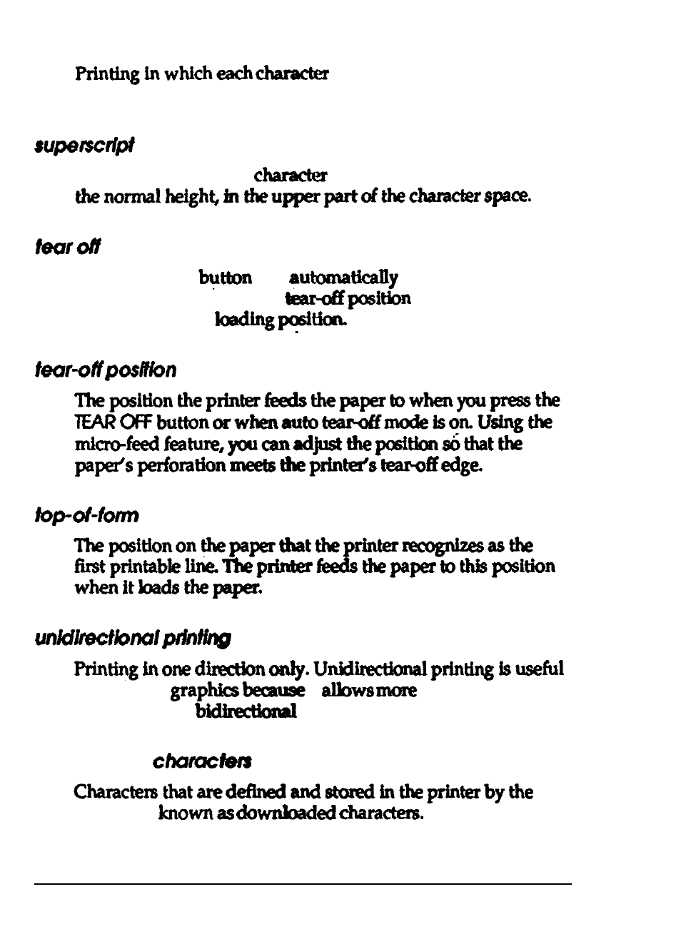 Subscript, Feorayposifion, Gl-6 glossary | Epson 24-PIN DOT MATRIX PRINTER LQ-570+ User Manual | Page 154 / 158