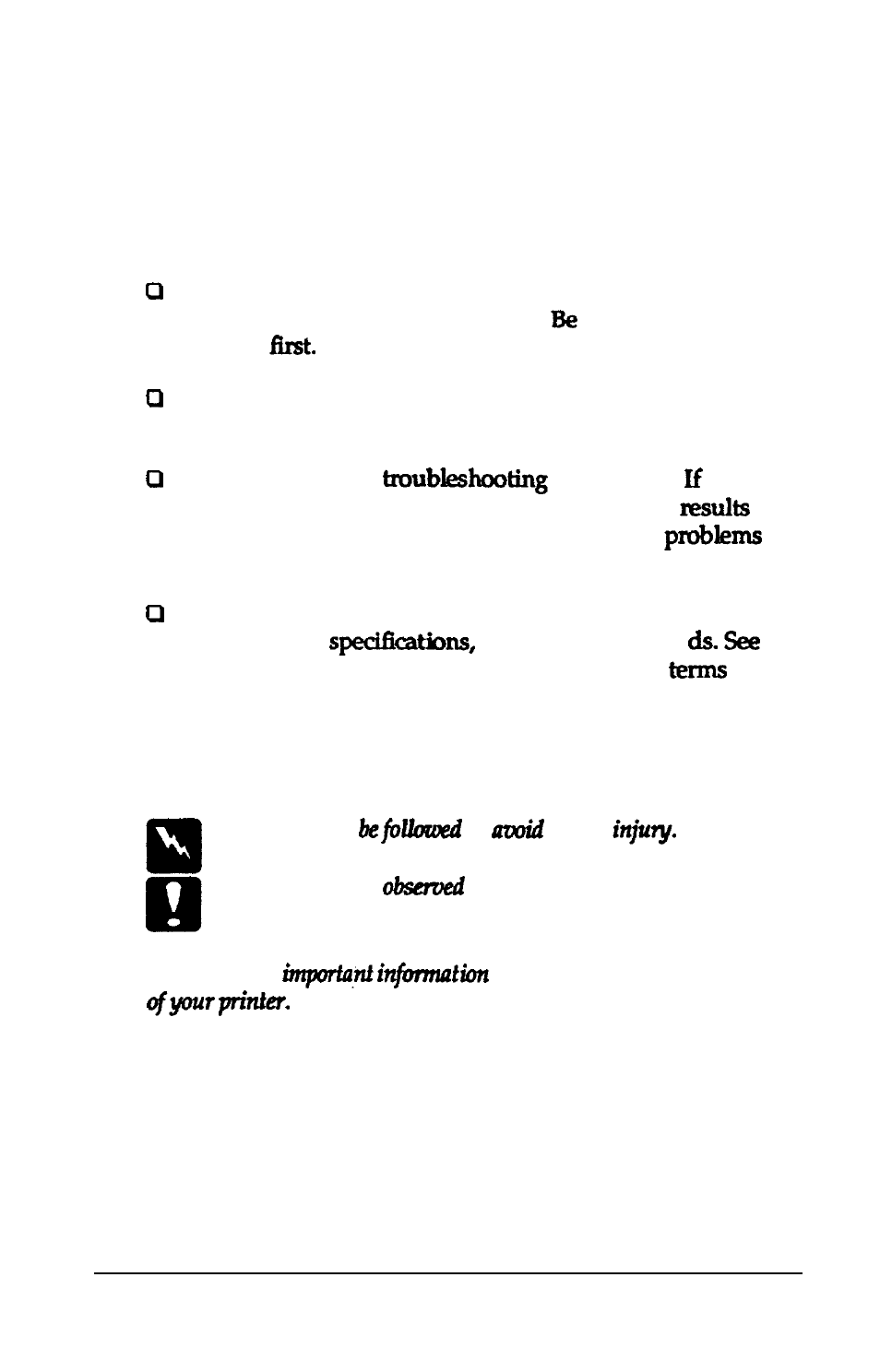 Finding your way around, Warnings, cautions | Epson 24-PIN DOT MATRIX PRINTER LQ-570+ User Manual | Page 20 / 158