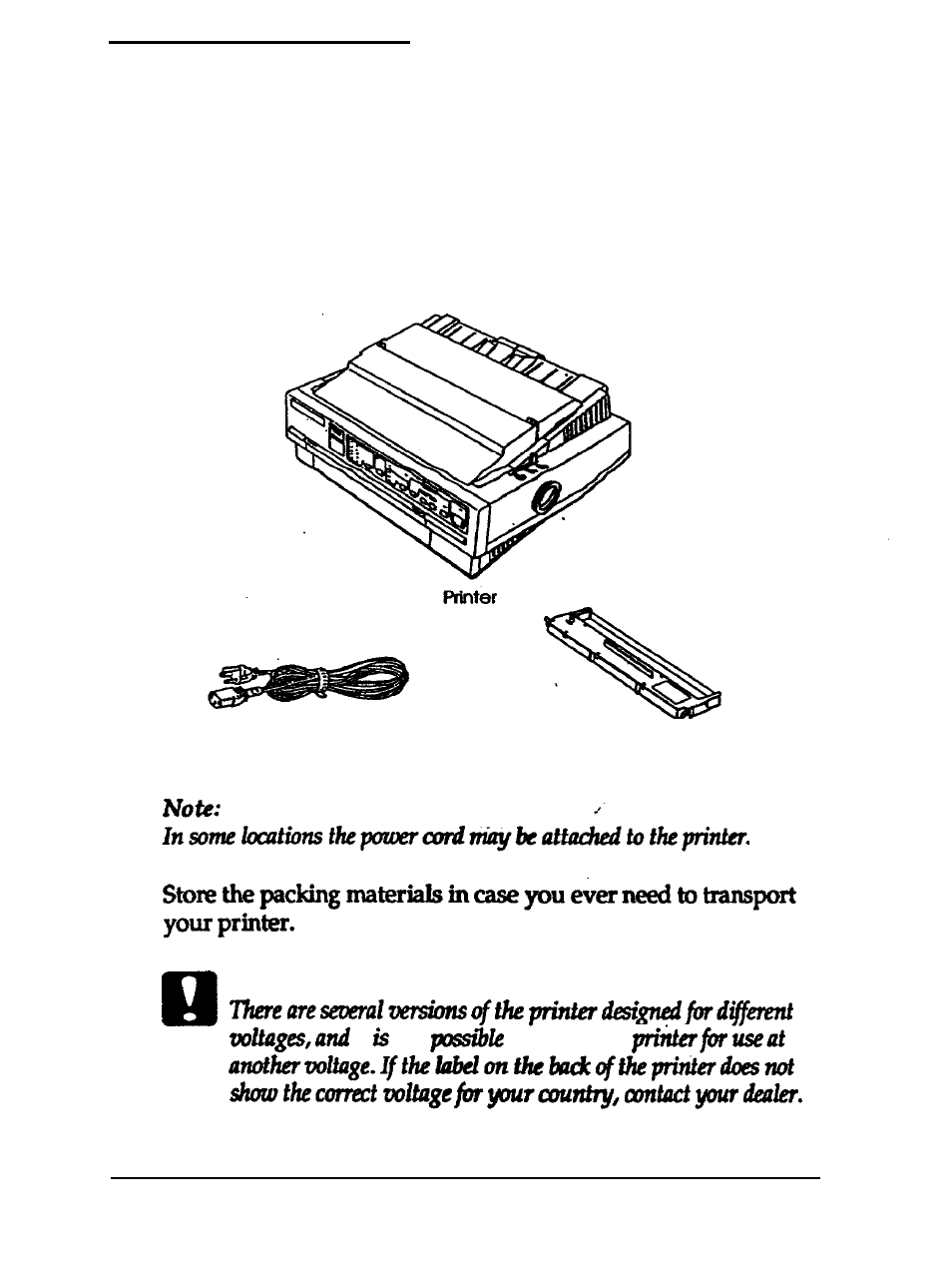Unpacking the printer, Checking the parts, Unpacking the printer -2 | Checking the parts -2, Unpacking the printer checking the parts | Epson 24-PIN DOT MATRIX PRINTER LQ-570+ User Manual | Page 22 / 158