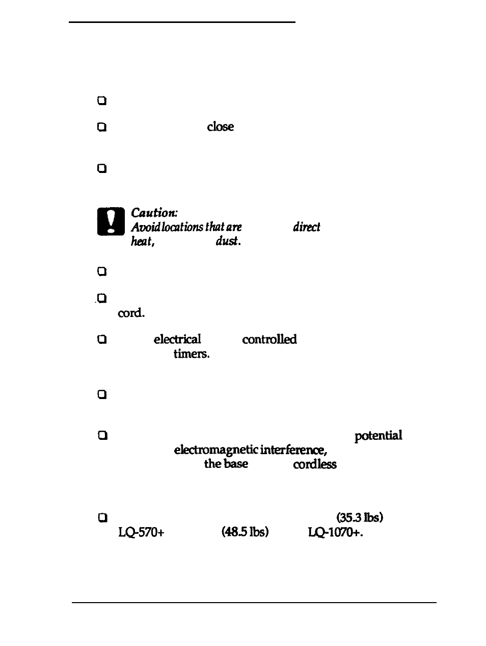 Choosing place for the printer, Choosing a place for the printer -3, Choosing | Place for the printer | Epson 24-PIN DOT MATRIX PRINTER LQ-570+ User Manual | Page 23 / 158