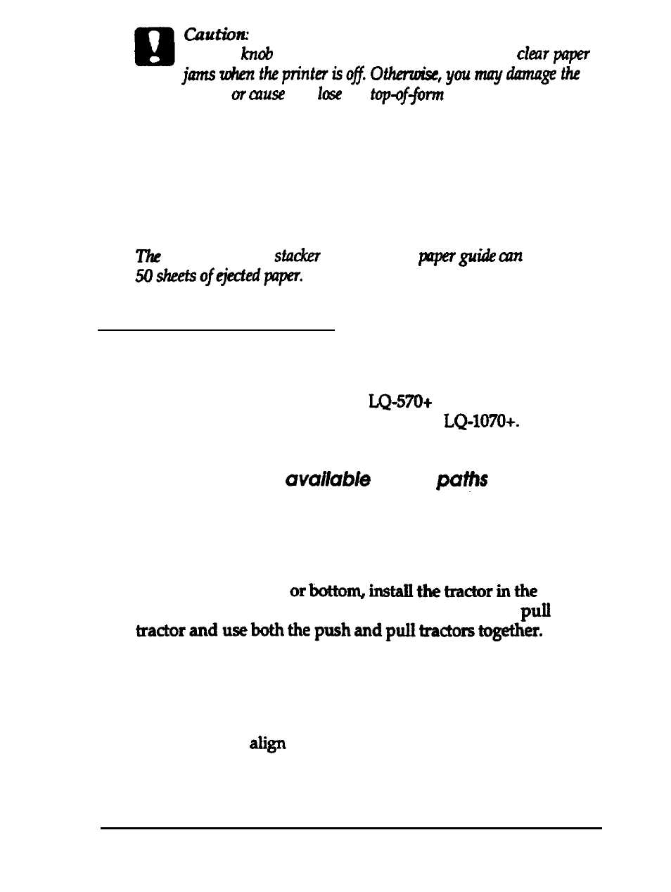 Using continuous paper, Tractor position and available paper paths | Epson 24-PIN DOT MATRIX PRINTER LQ-570+ User Manual | Page 41 / 158