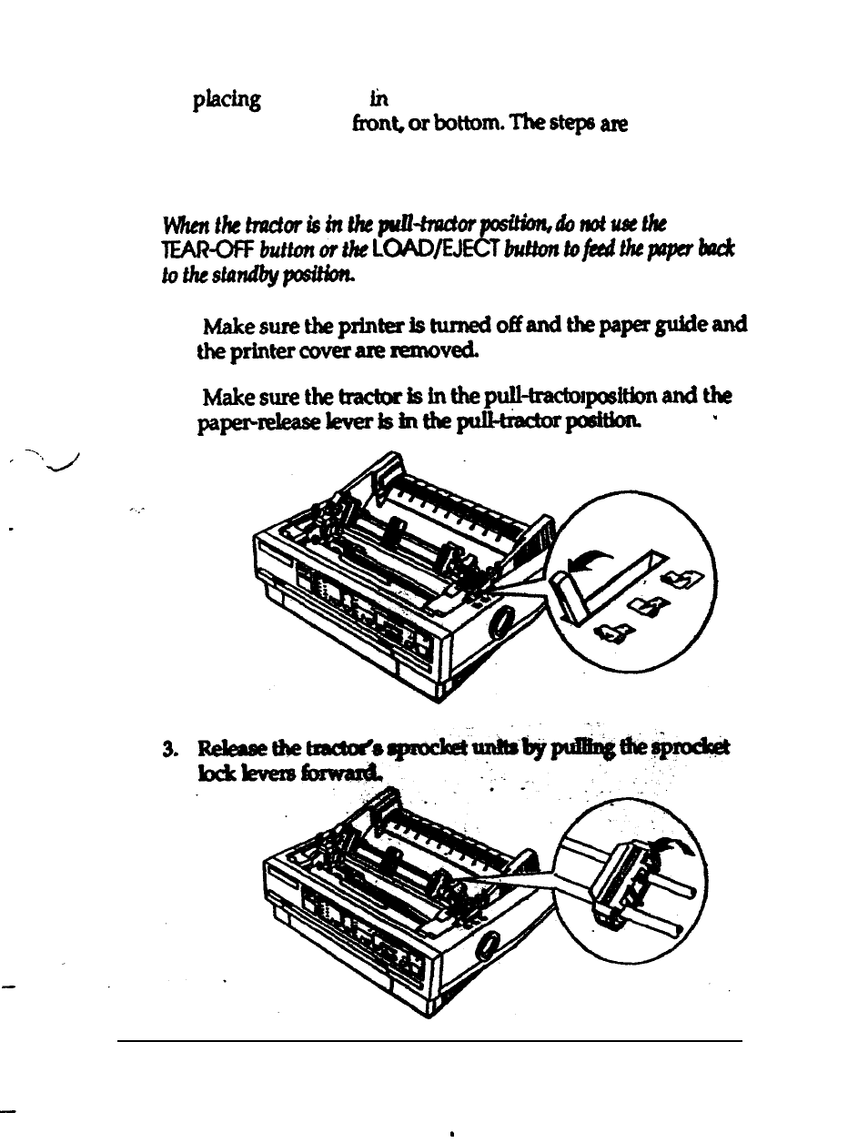 Loading continuous paper with the pull tractor | Epson 24-PIN DOT MATRIX PRINTER LQ-570+ User Manual | Page 48 / 158