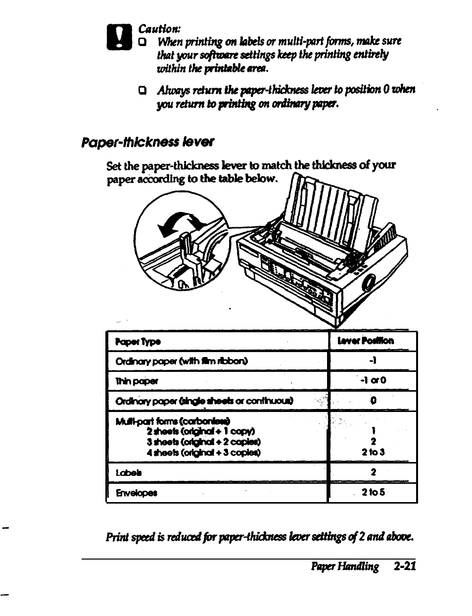 Paper thickness lever | Epson 24-PIN DOT MATRIX PRINTER LQ-570+ User Manual | Page 55 / 158