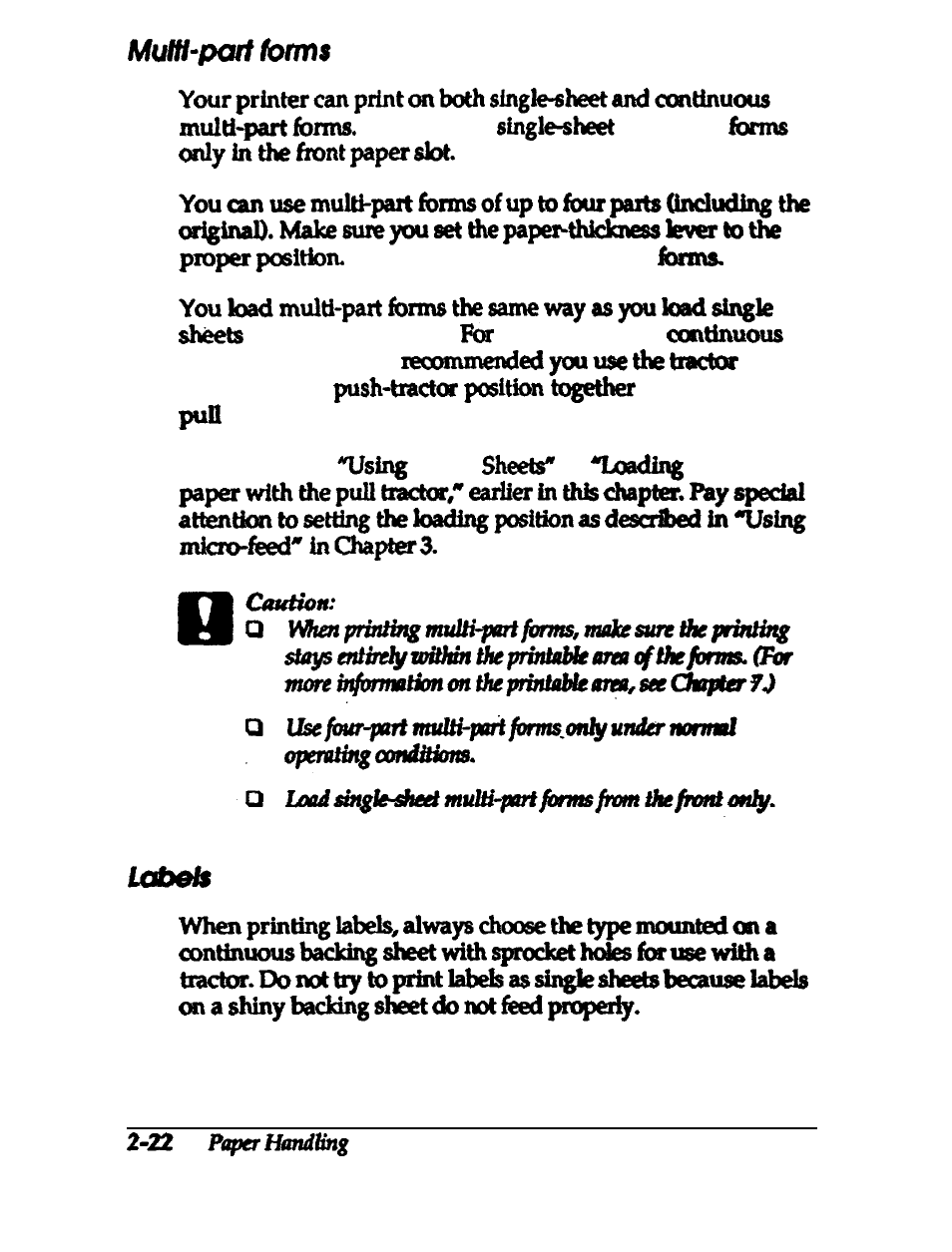 Multi-part forms, Labels, Labels -22 | Epson 24-PIN DOT MATRIX PRINTER LQ-570+ User Manual | Page 56 / 158