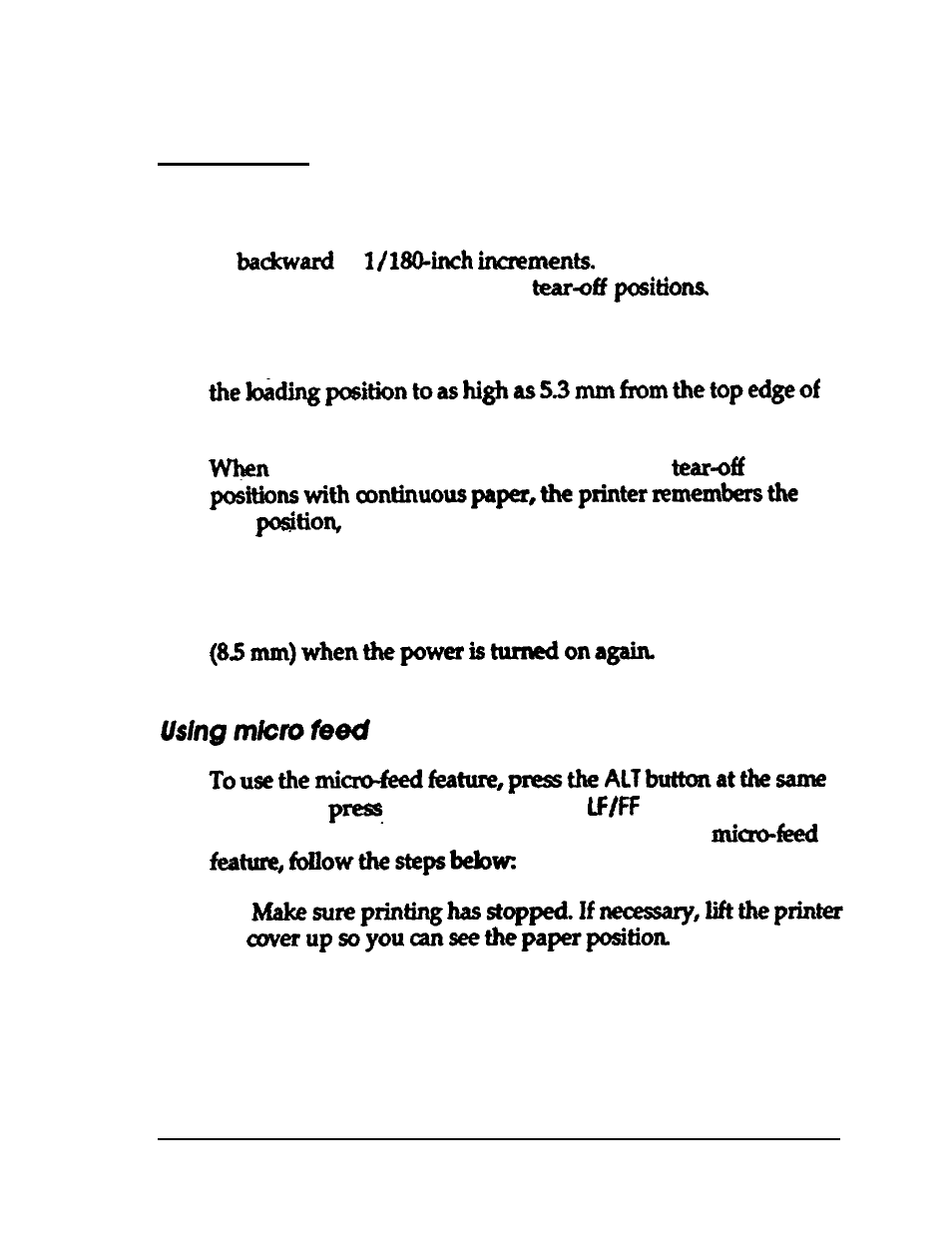 Micro feed, Using micro feed, Micro feed -13 | Using micro feed -13 | Epson 24-PIN DOT MATRIX PRINTER LQ-570+ User Manual | Page 70 / 158