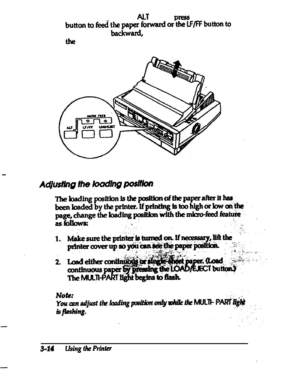 Adjusting the loading position, Adjusting the loading position -14 | Epson 24-PIN DOT MATRIX PRINTER LQ-570+ User Manual | Page 71 / 158