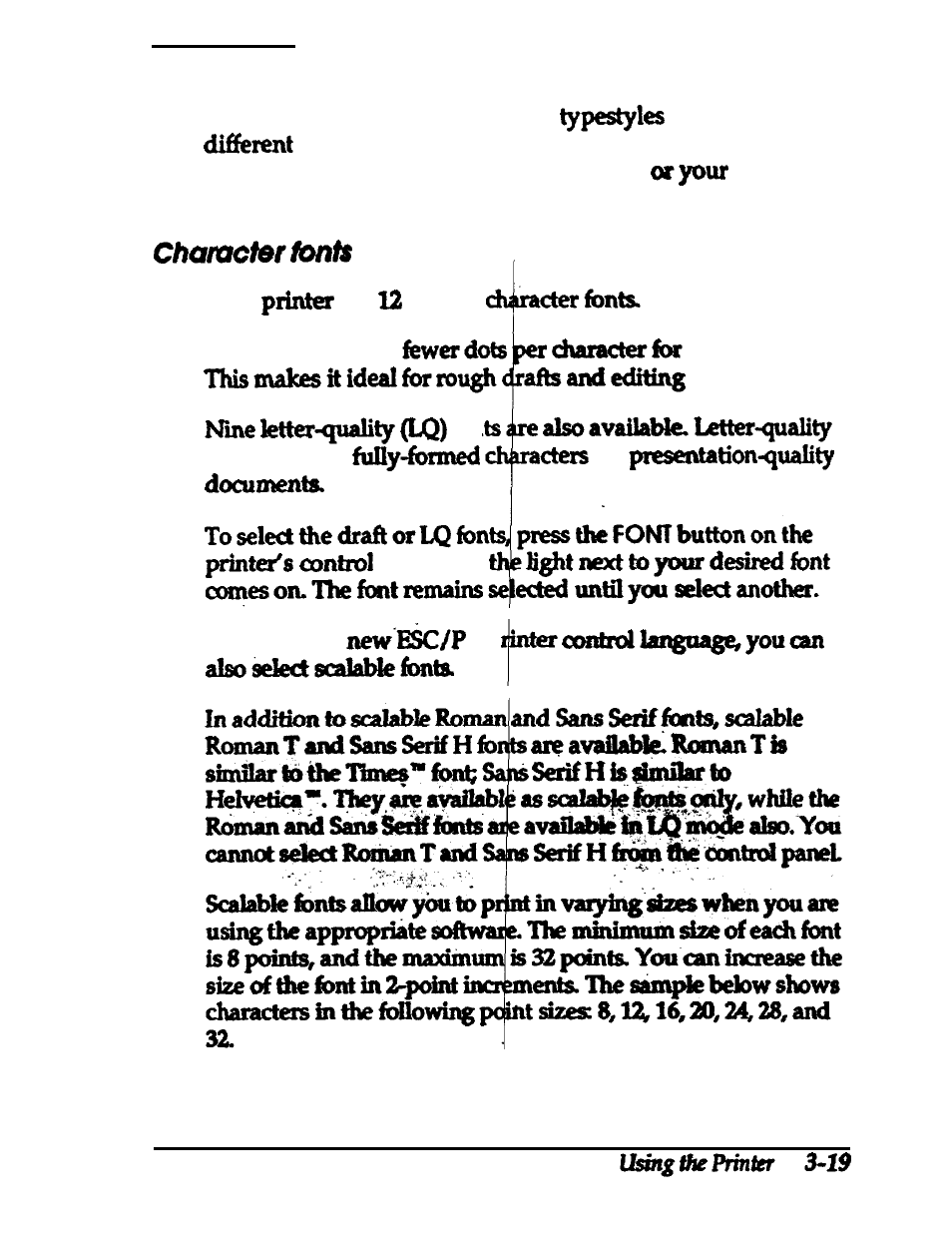 Typestyles, Character fonts | Epson 24-PIN DOT MATRIX PRINTER LQ-570+ User Manual | Page 76 / 158