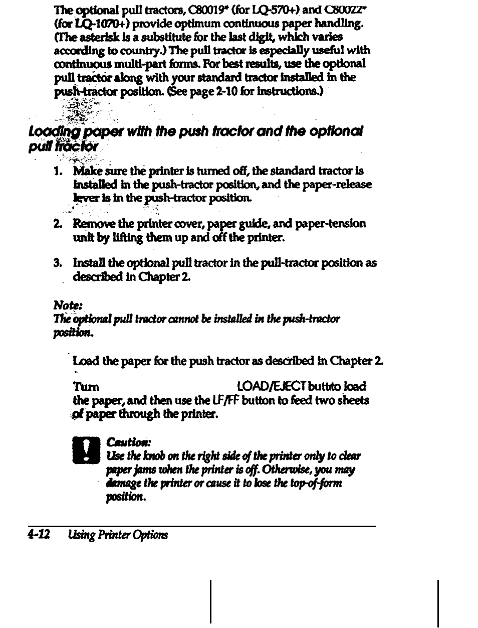 Pull tractor, Pull tractor -12 | Epson 24-PIN DOT MATRIX PRINTER LQ-570+ User Manual | Page 95 / 158