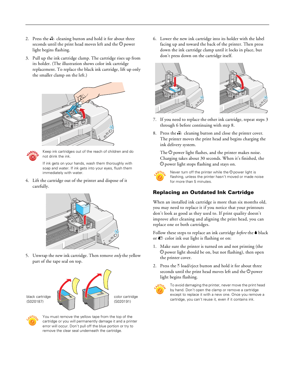 Replacing an outdated ink cartridge | Epson STYLUS 670 User Manual | Page 7 / 11