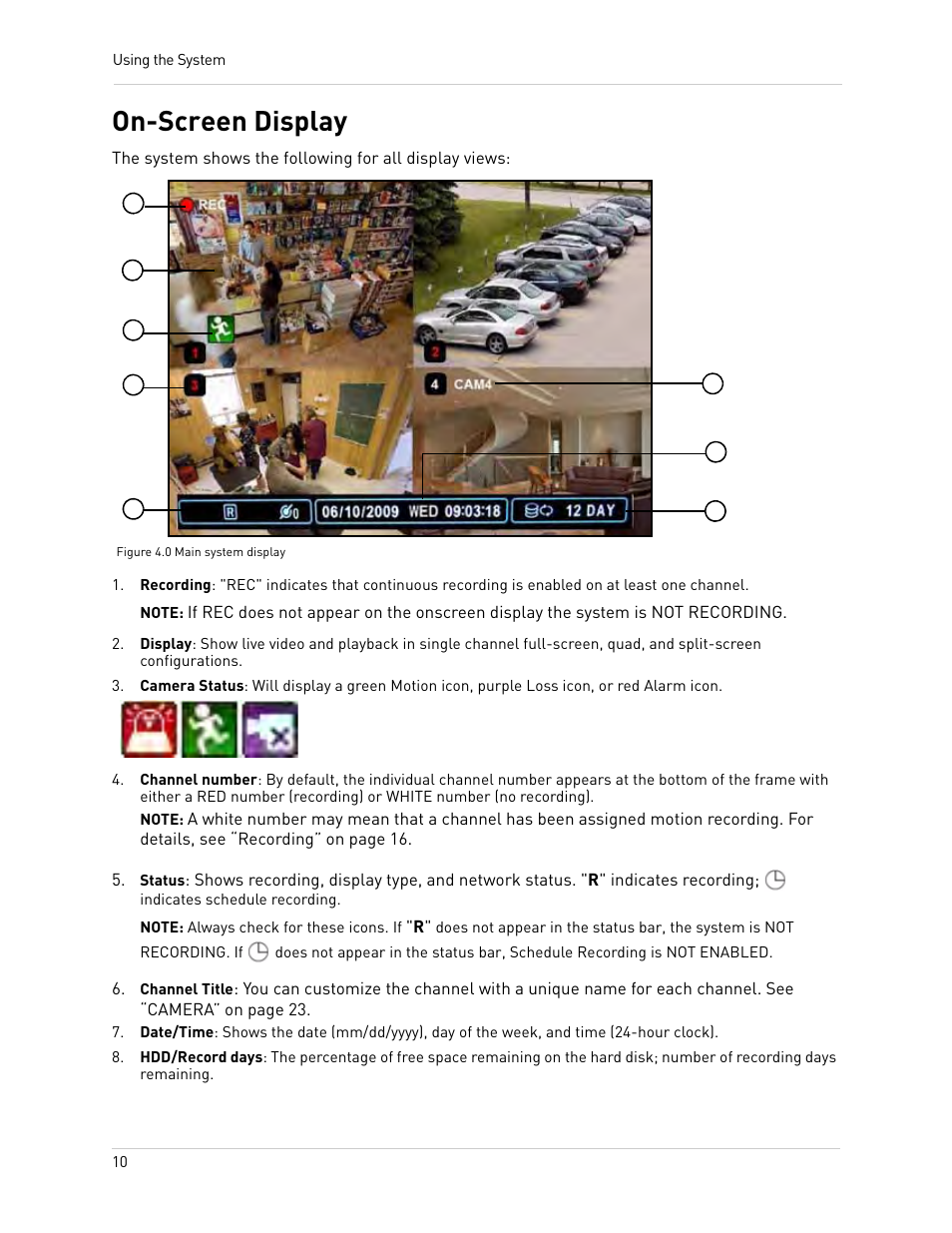 Figure 4.0 main system display, On-screen display | Epson TOUCH DH200 User Manual | Page 20 / 106