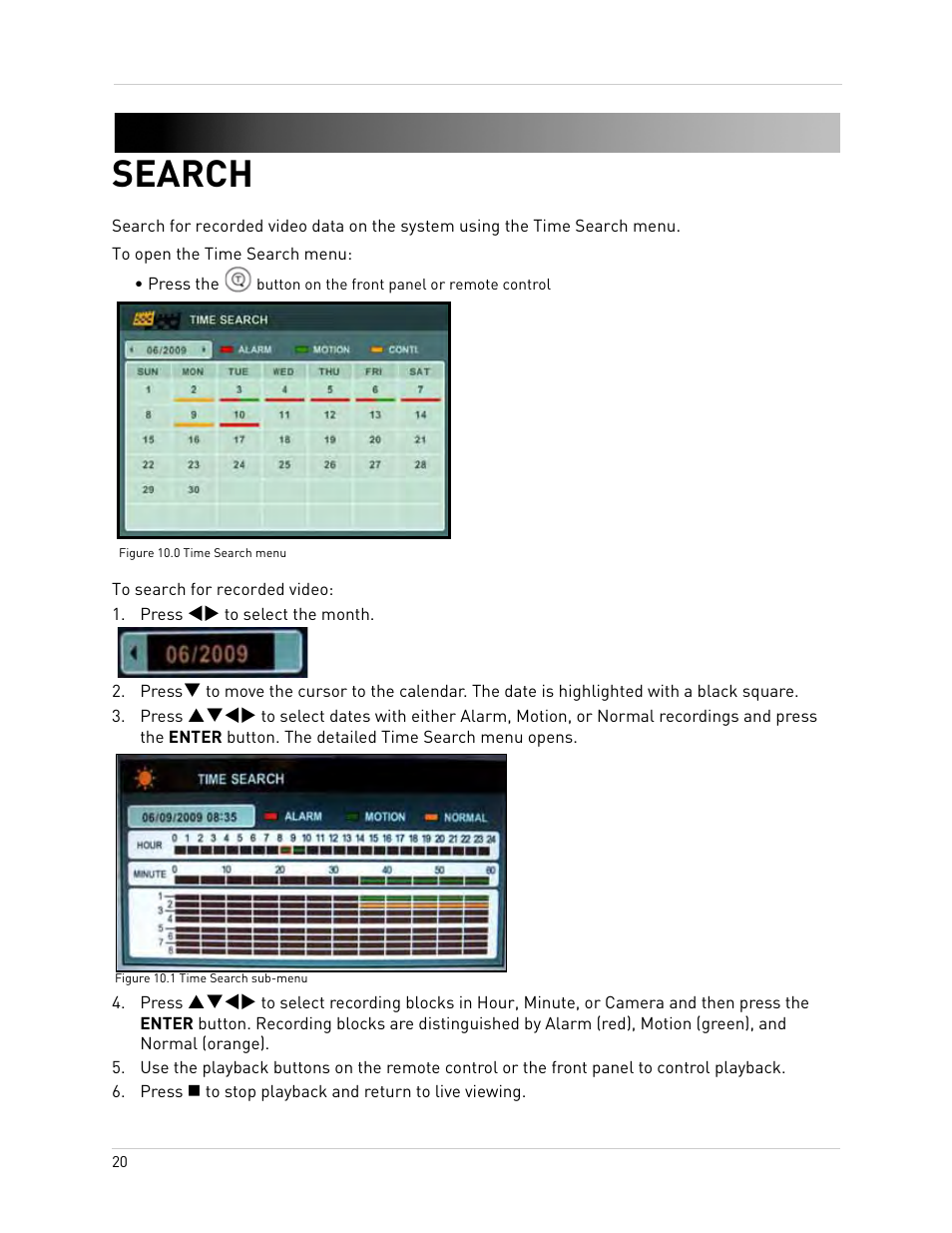 Figure 10.0 time search menu, Press tu to select the month, Figure 10.1 time search sub-menu | Search | Epson TOUCH DH200 User Manual | Page 30 / 106