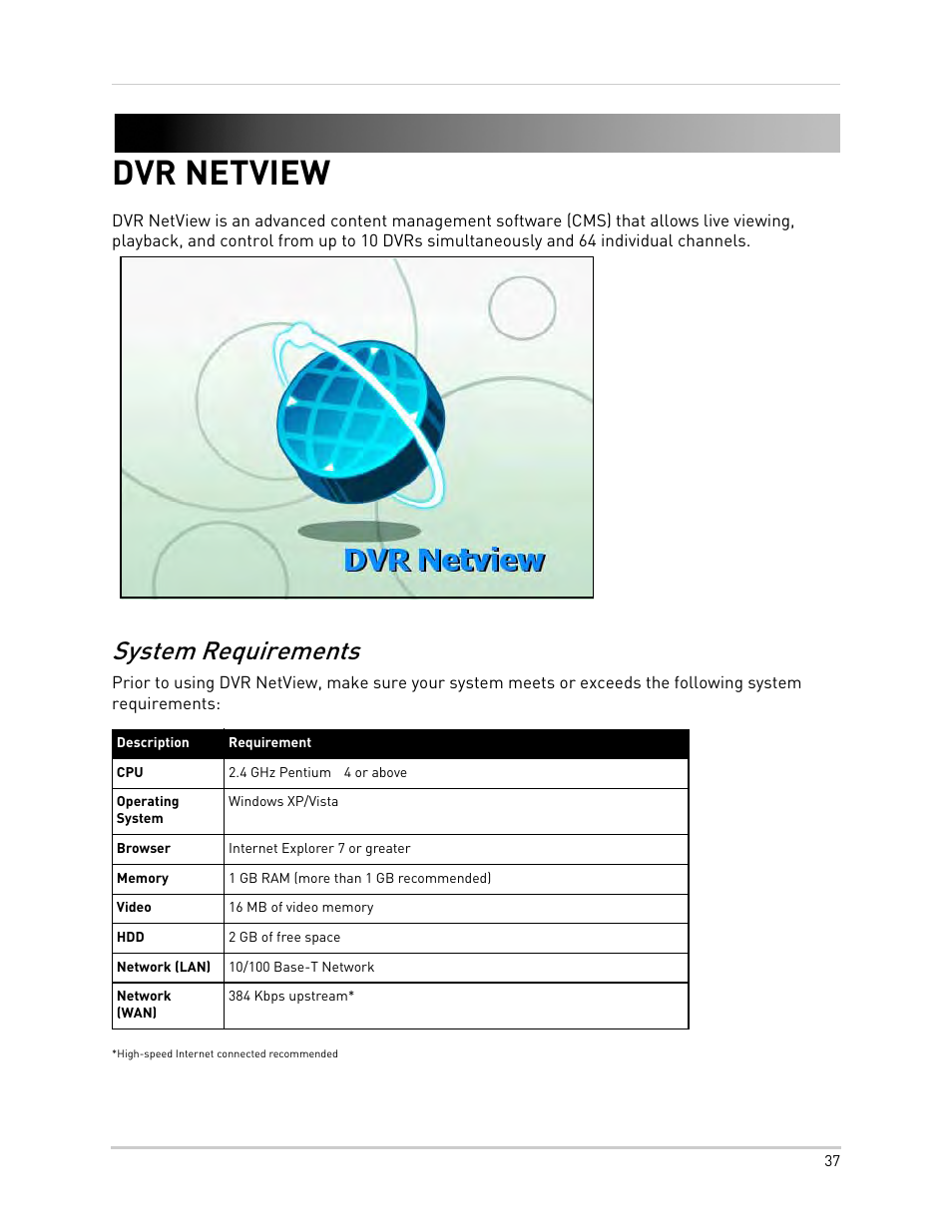 Dvr netview, System requirements | Epson TOUCH DH200 User Manual | Page 47 / 106