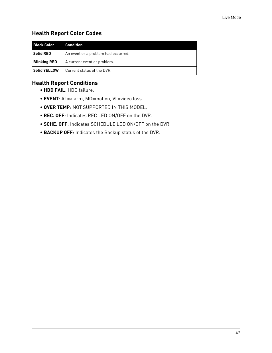 Health report conditions, Health report color codes health report conditions | Epson TOUCH DH200 User Manual | Page 57 / 106