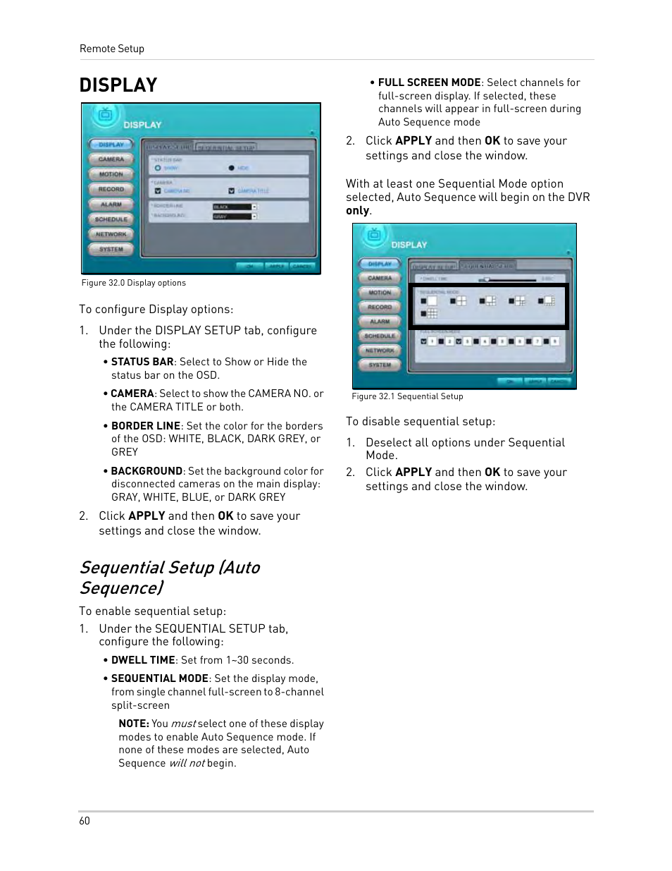 Figure 32.0 display options, Dwell time: set from 1~30 seconds, Figure 32.1 sequential setup | Deselect all options under sequential mode, Display, Sequential setup (auto sequence) | Epson TOUCH DH200 User Manual | Page 70 / 106