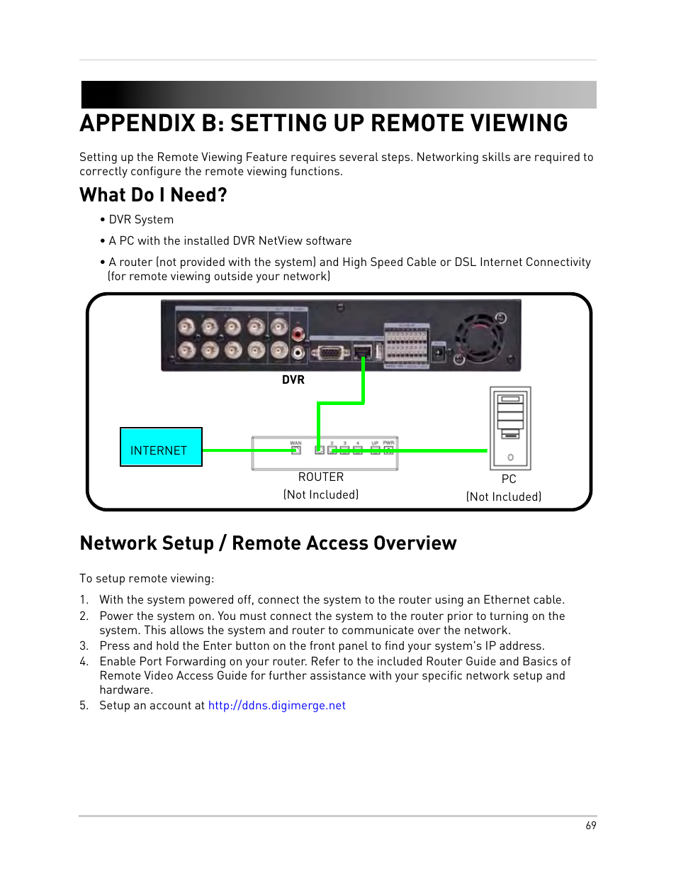 Setup an account at http://ddns.digimerge.net, Appendix b: setting up remote viewing, What do i need | Network setup / remote access overview | Epson TOUCH DH200 User Manual | Page 79 / 106