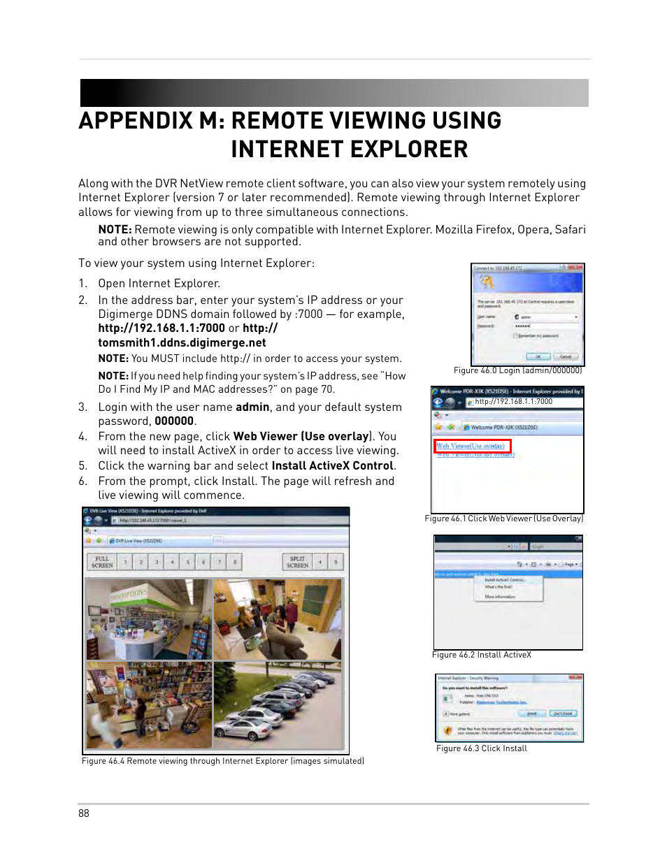 Open internet explorer, Appendix m: remote viewing using internet explorer | Epson TOUCH DH200 User Manual | Page 98 / 106