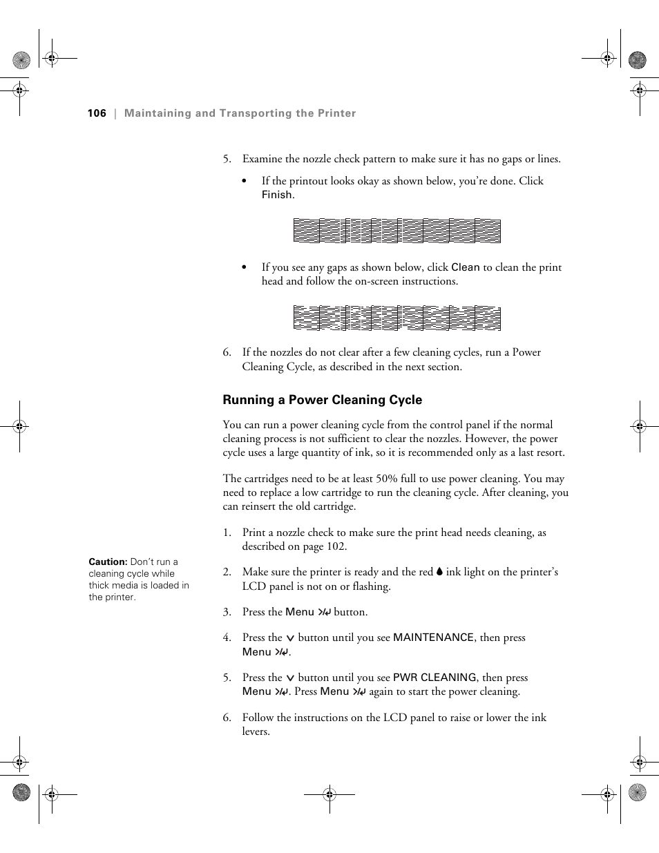 Running a power cleaning cycle | Epson PRO 4800 User Manual | Page 106 / 160