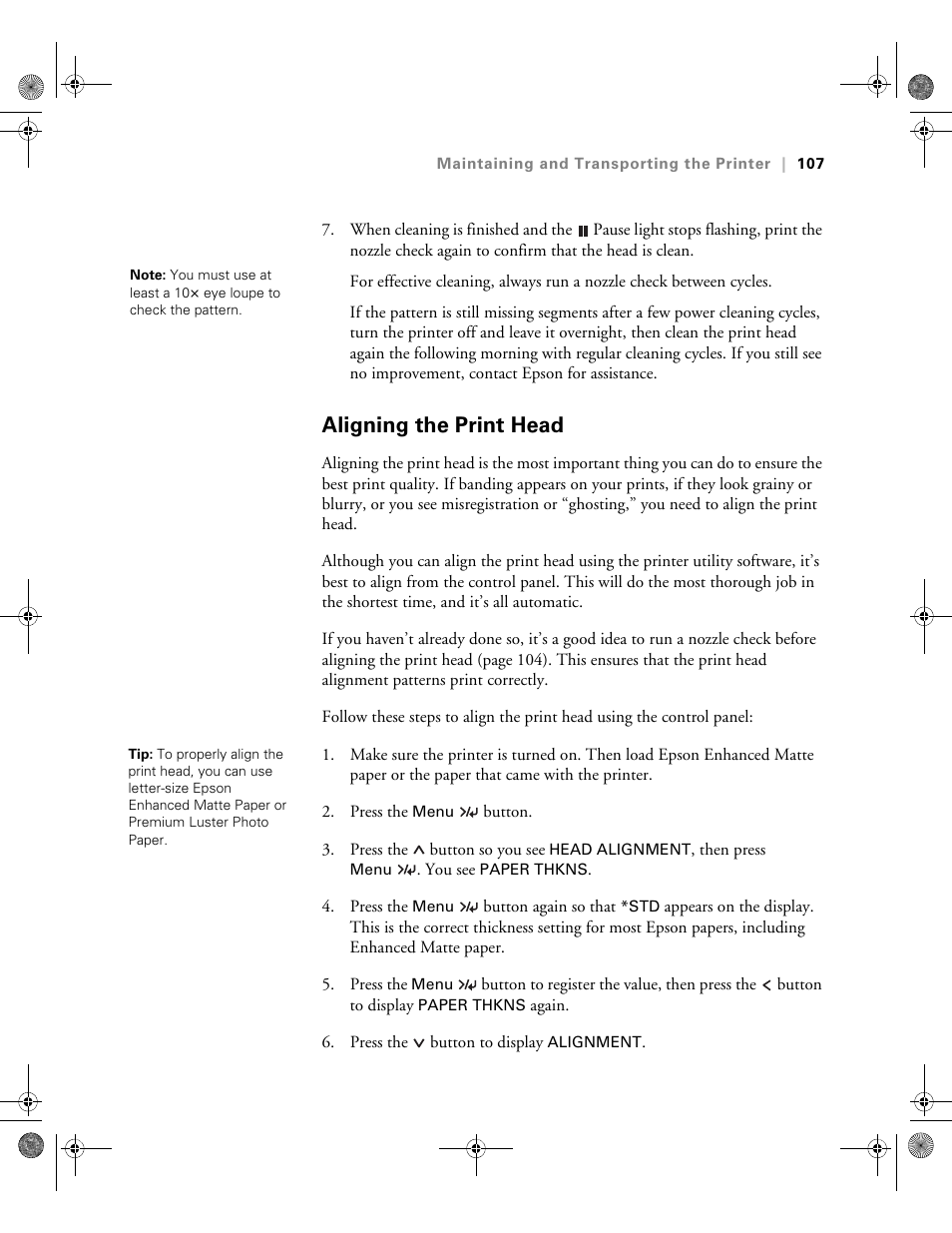 Aligning the print head | Epson PRO 4800 User Manual | Page 107 / 160