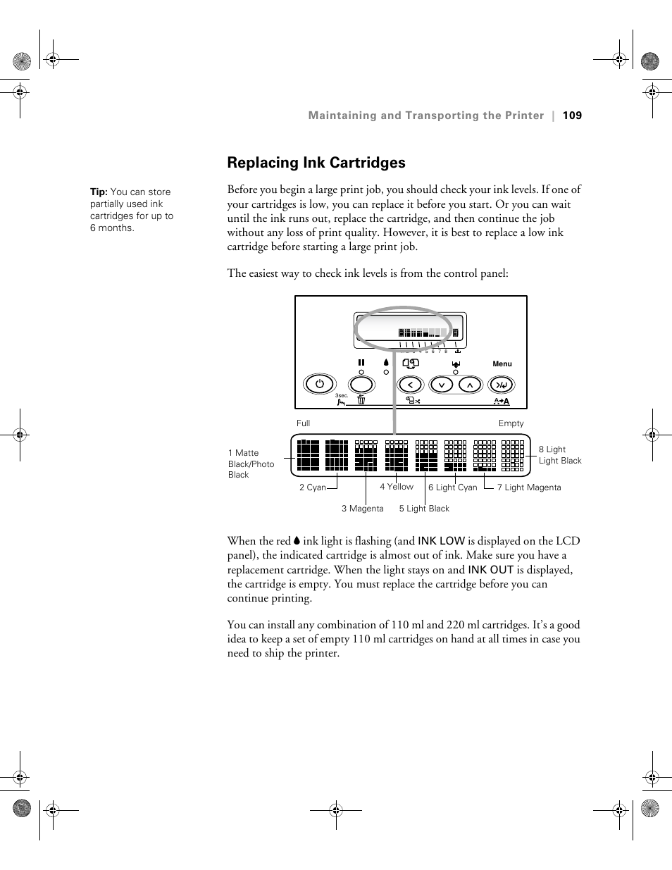 Replacing ink cartridges | Epson PRO 4800 User Manual | Page 109 / 160