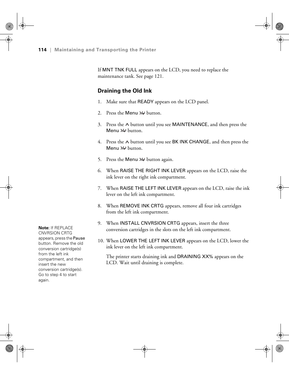 Draining the old ink | Epson PRO 4800 User Manual | Page 114 / 160