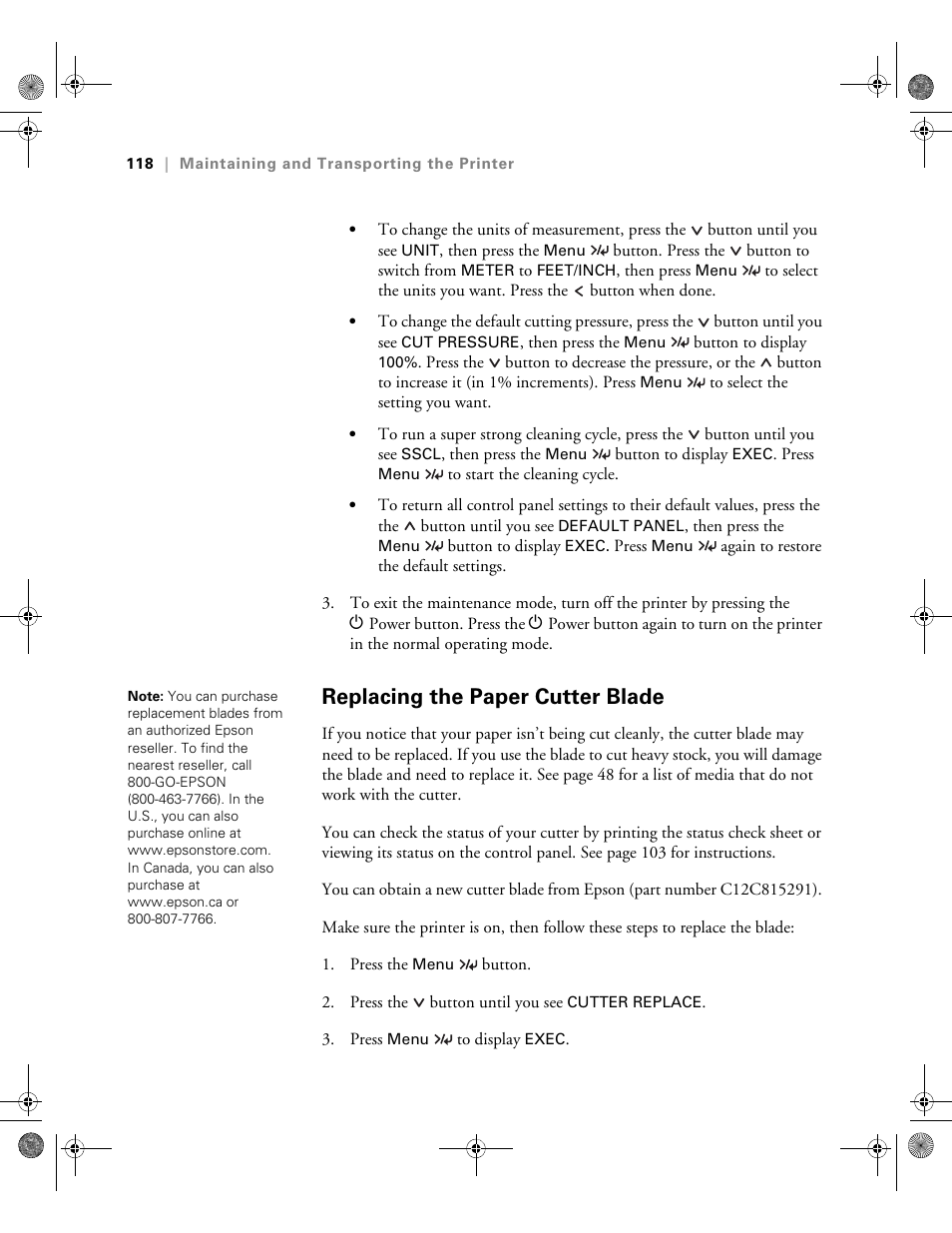 Replacing the paper cutter blade | Epson PRO 4800 User Manual | Page 118 / 160
