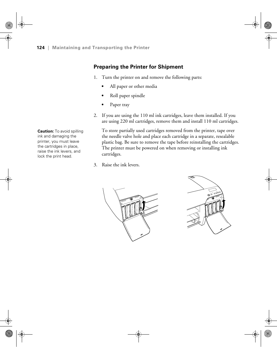 Preparing the printer for shipment | Epson PRO 4800 User Manual | Page 124 / 160