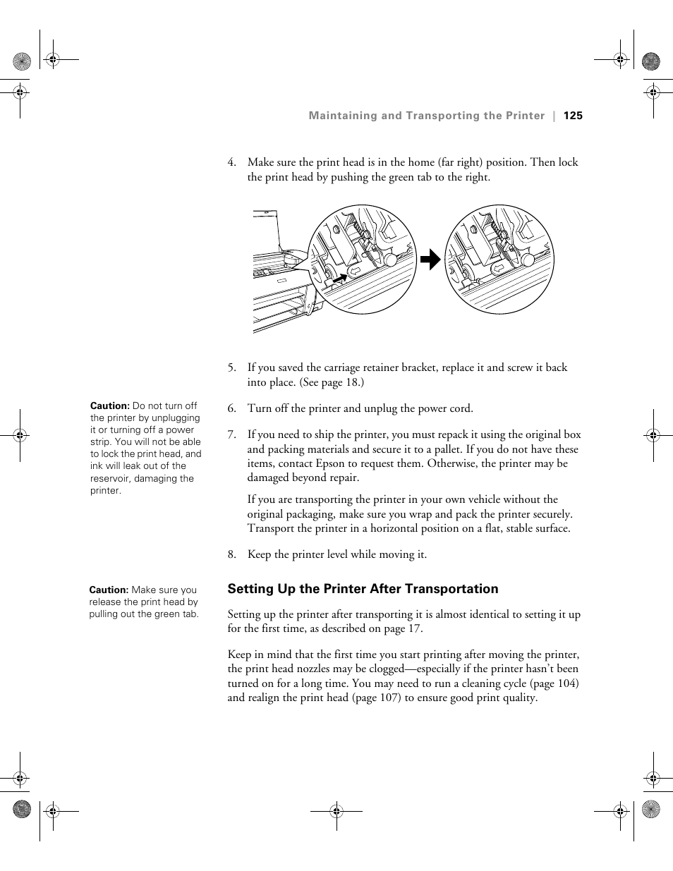 Setting up the printer after transportation | Epson PRO 4800 User Manual | Page 125 / 160