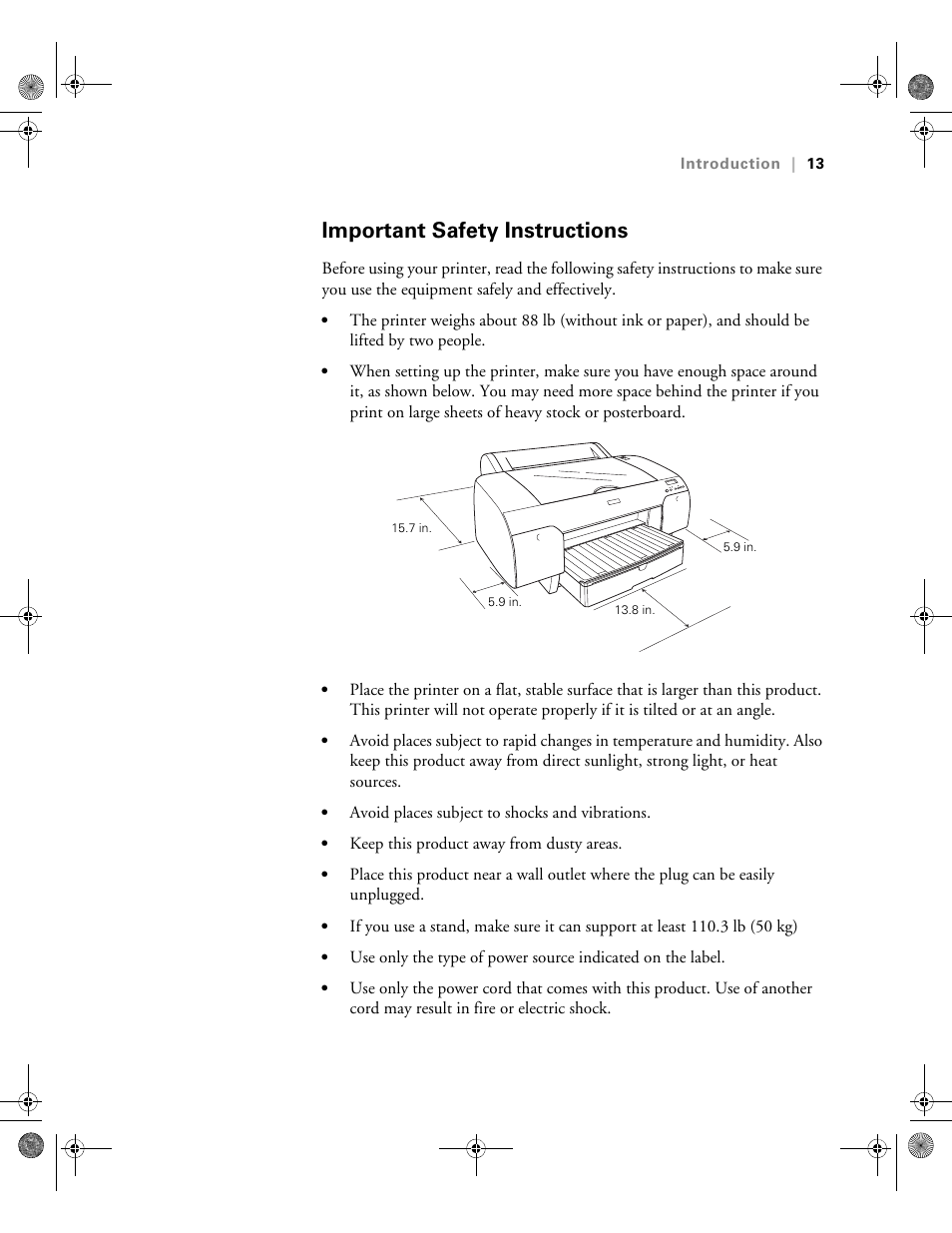 Important safety instructions | Epson PRO 4800 User Manual | Page 13 / 160