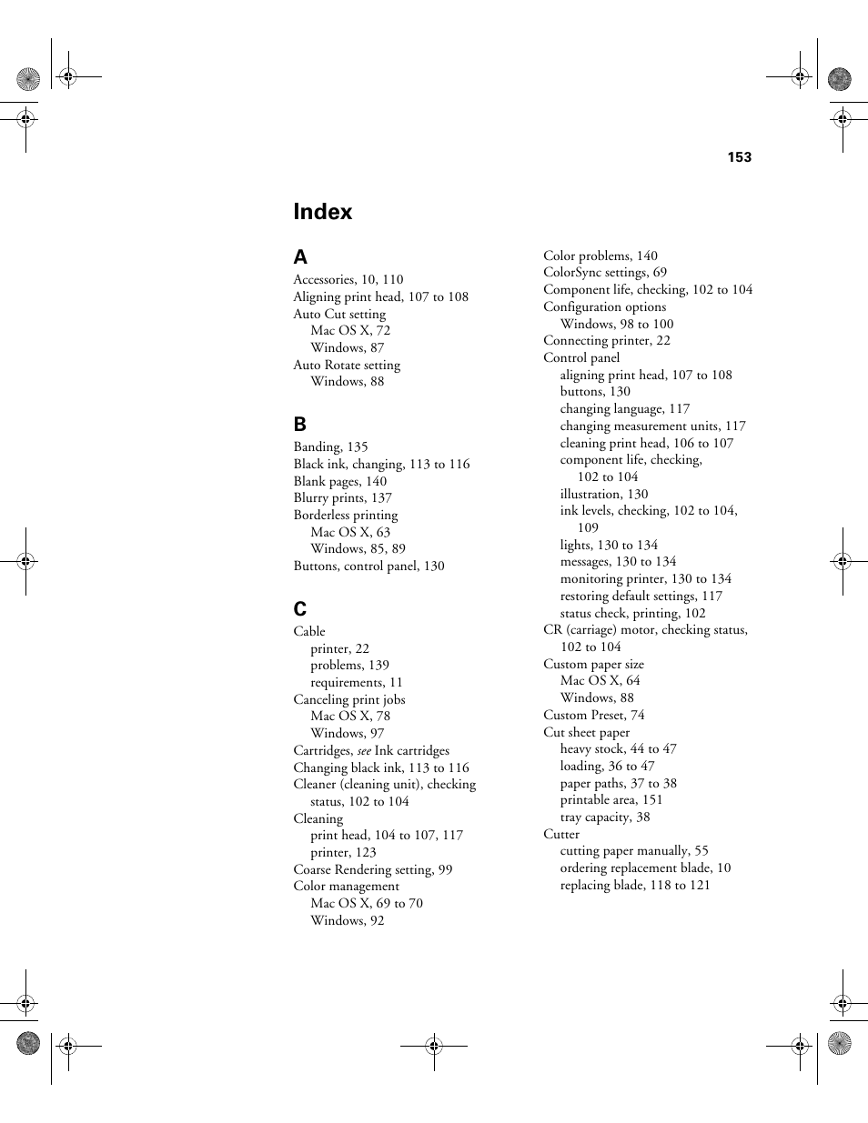Index | Epson PRO 4800 User Manual | Page 153 / 160