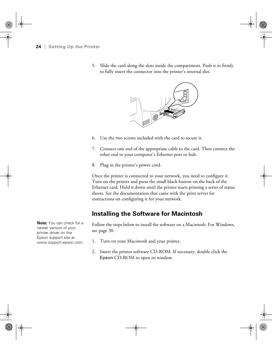 Installing the software for macintosh | Epson PRO 4800 User Manual | Page 24 / 160