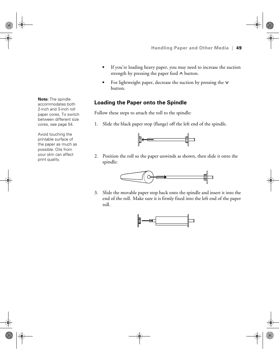 Loading the paper onto the spindle | Epson PRO 4800 User Manual | Page 49 / 160