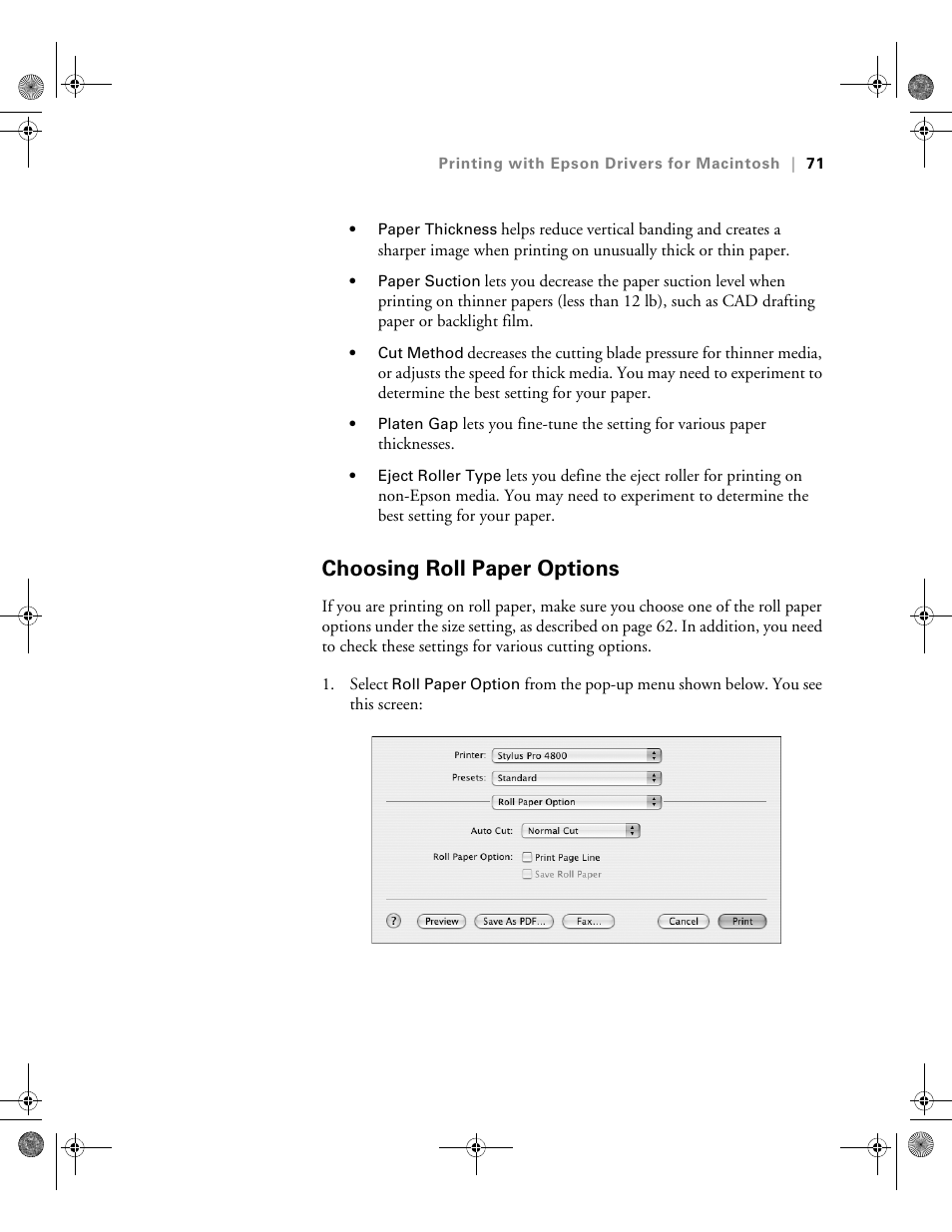 Choosing roll paper options | Epson PRO 4800 User Manual | Page 71 / 160