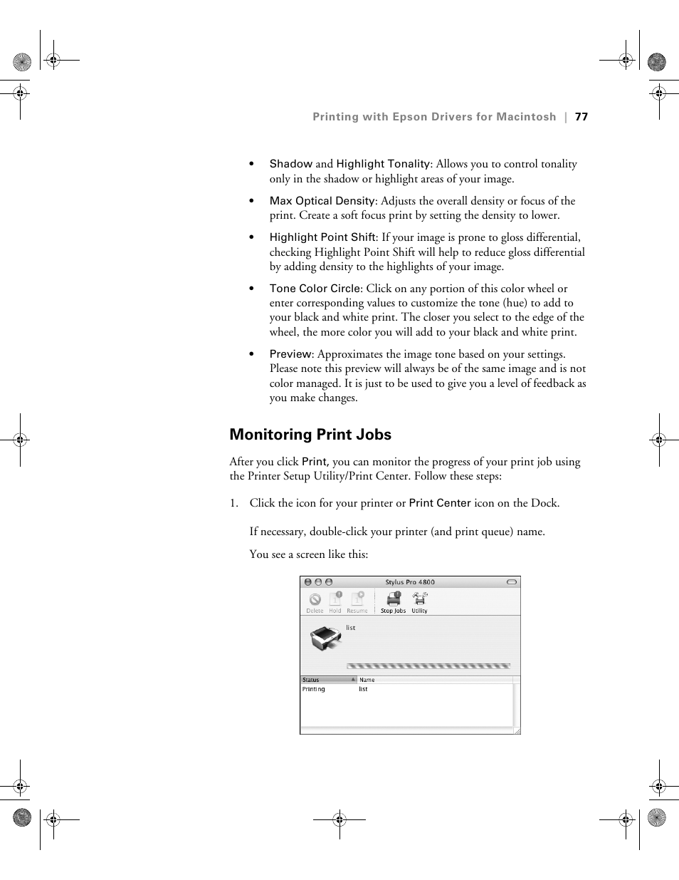 Monitoring print jobs | Epson PRO 4800 User Manual | Page 77 / 160