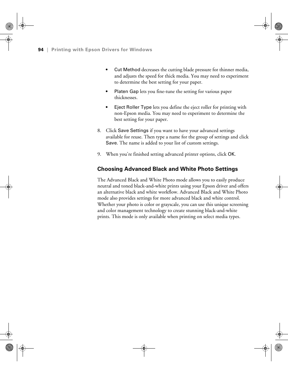 Choosing advanced black and white photo settings | Epson PRO 4800 User Manual | Page 94 / 160