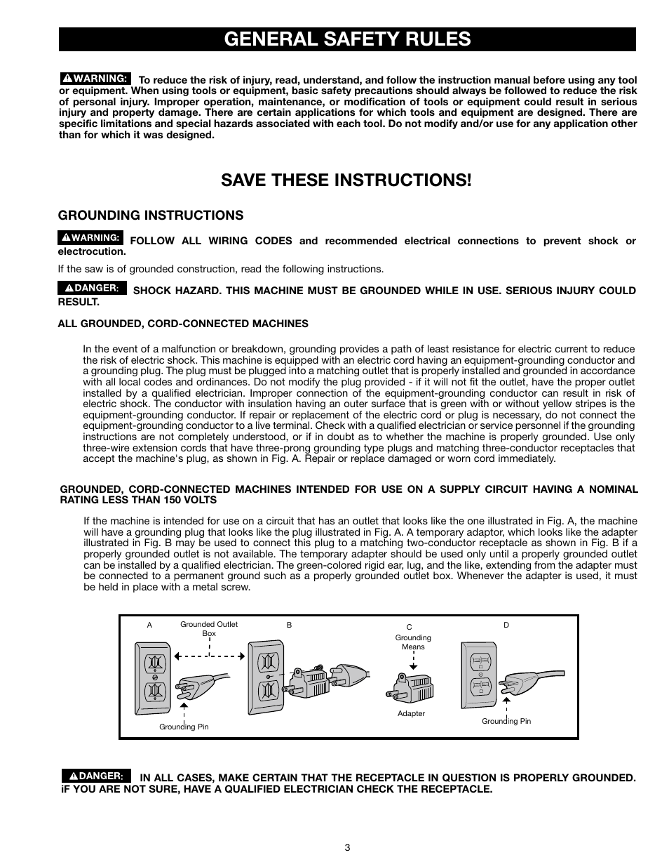 General safety rules, Save these instructions, Grounding instructions | Epson RS830 User Manual | Page 3 / 88