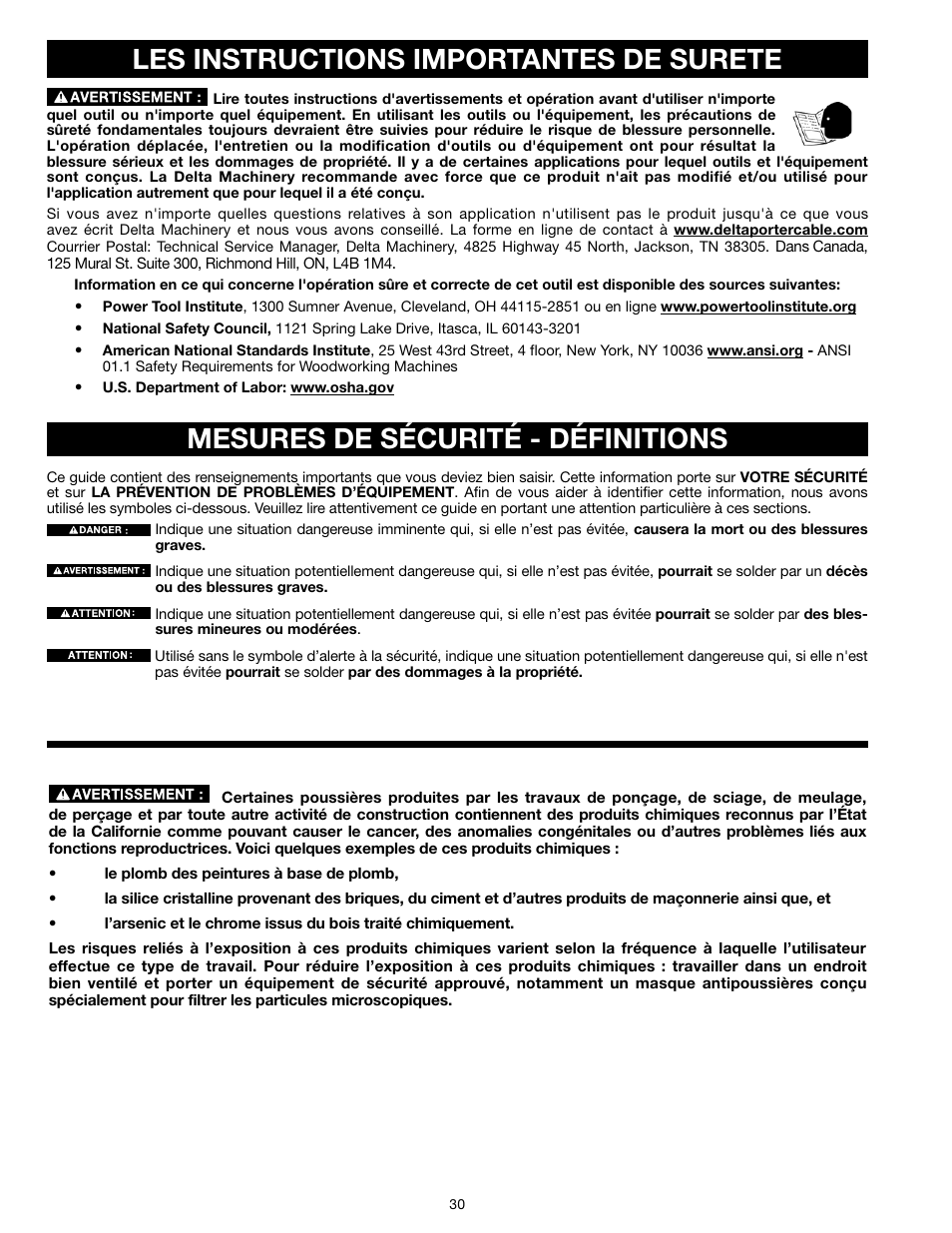 Mesures de sécurité - définitions, Les instructions importantes de surete | Epson RS830 User Manual | Page 30 / 88
