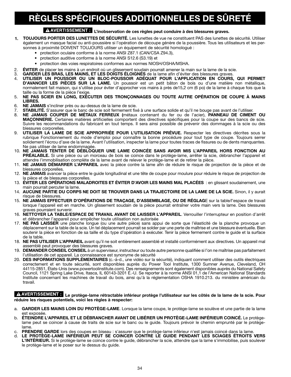 Règles spécifiques additionnelles de sûreté | Epson RS830 User Manual | Page 34 / 88