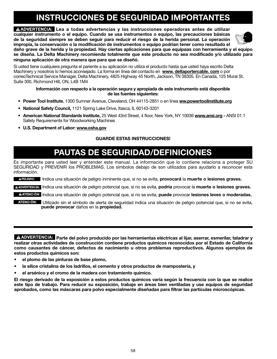 Instrucciones de seguridad importantes, Pautas de seguridad/definiciones | Epson RS830 User Manual | Page 58 / 88