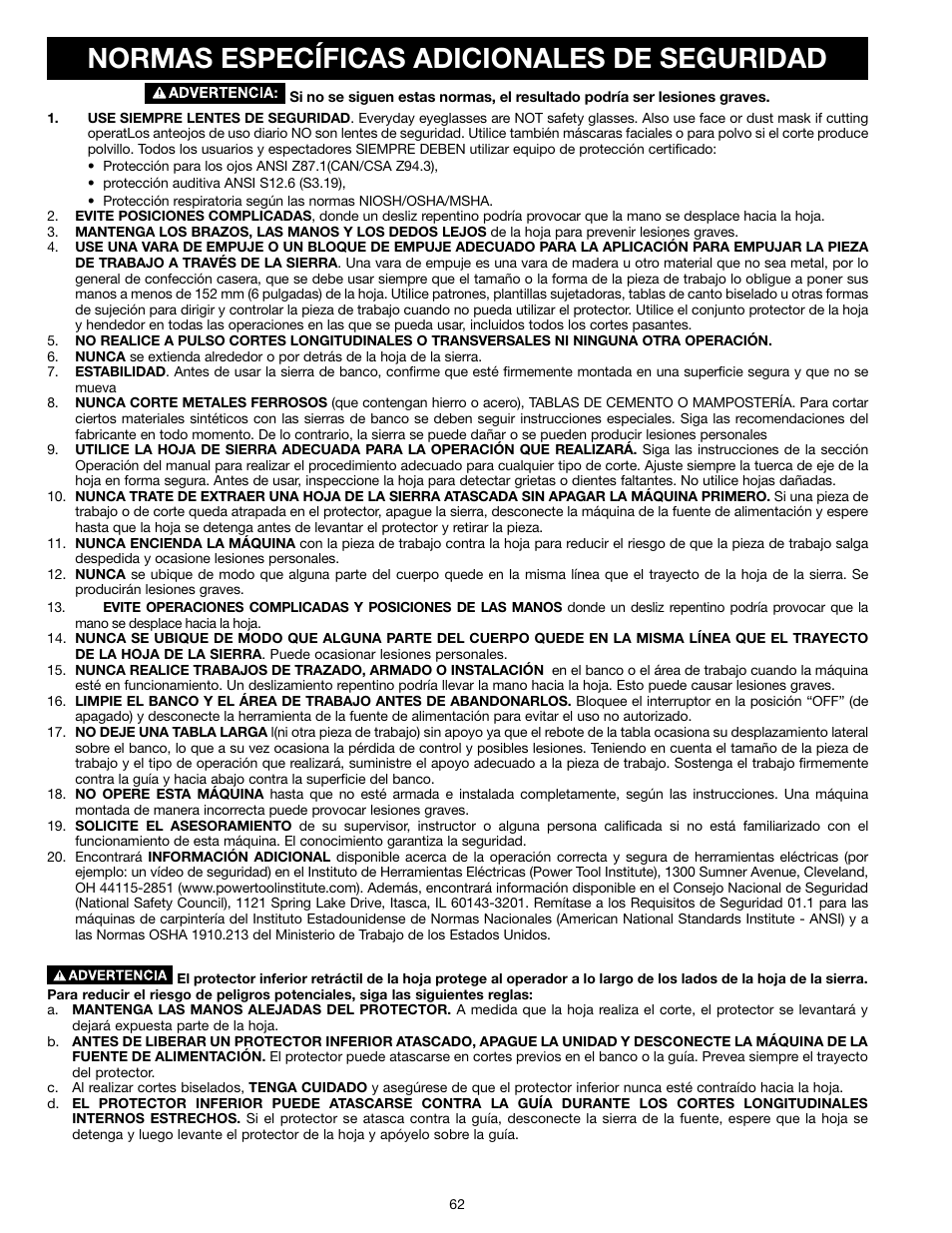 Normas específicas adicionales de seguridad | Epson RS830 User Manual | Page 62 / 88