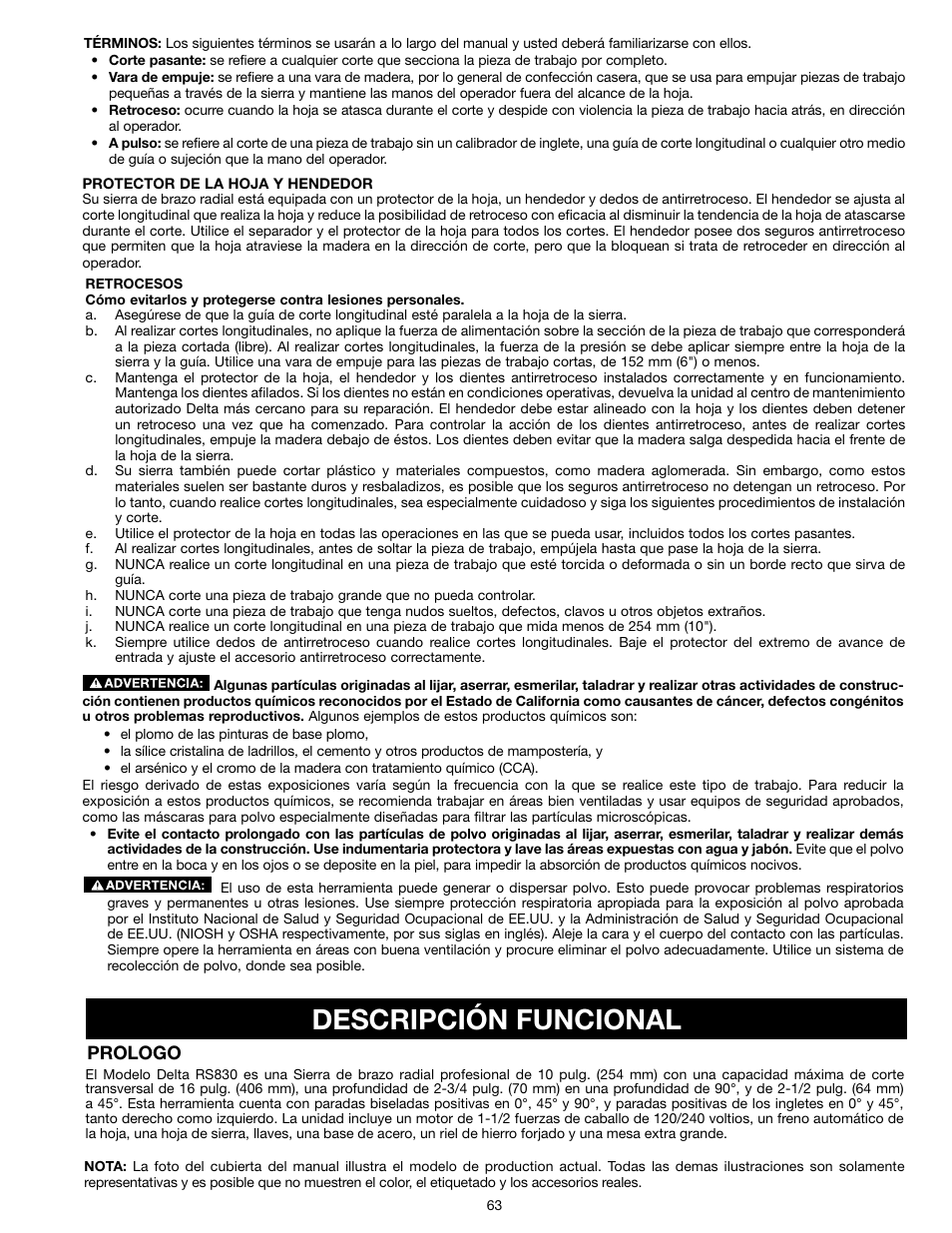 Descripción funcional, Prologo | Epson RS830 User Manual | Page 63 / 88