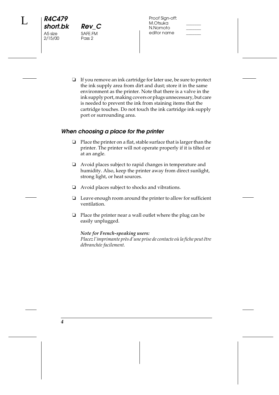 When choosing a place for the printer, R4c479 short.bk rev_c | Epson 1270 User Manual | Page 10 / 83