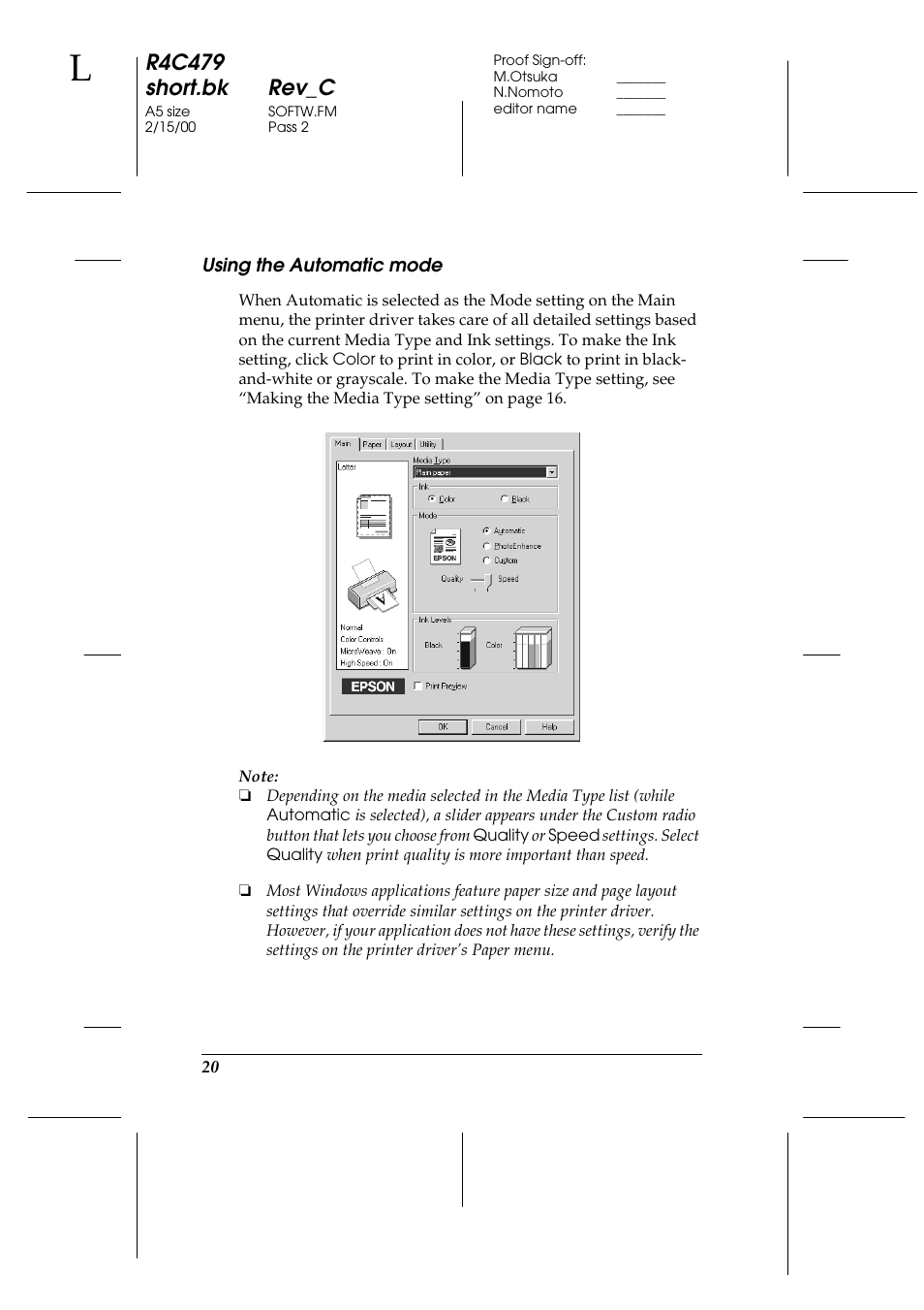 Using the automatic mode, R4c479 short.bk rev_c | Epson 1270 User Manual | Page 26 / 83