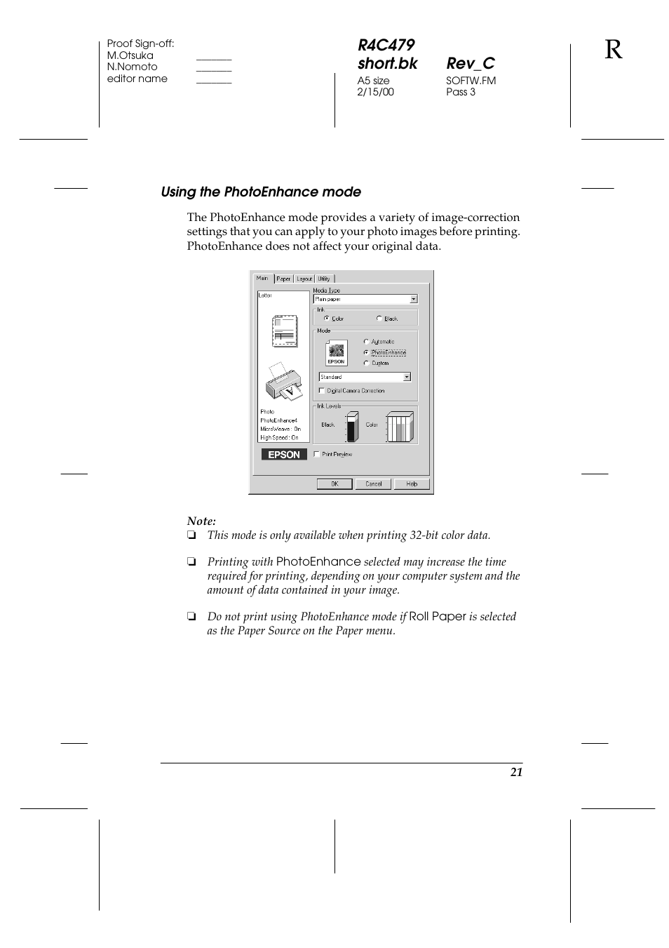 Using the photoenhance mode, R4c479 short.bk rev_c | Epson 1270 User Manual | Page 27 / 83