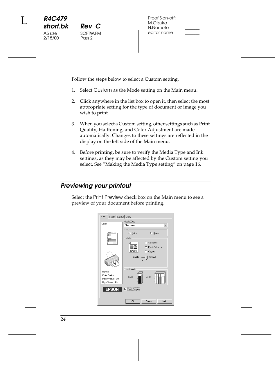 Previewing your printout, R4c479 short.bk rev_c | Epson 1270 User Manual | Page 30 / 83